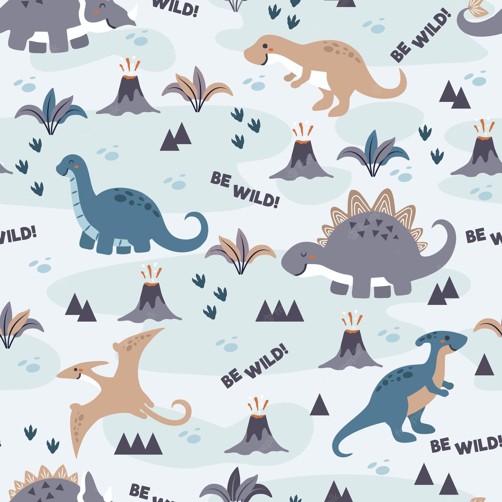 Dinosaurier, Be Wild, Vulkane, Kindermuster, Pastell, Full HD, Hintergrundbild fürs Tablet