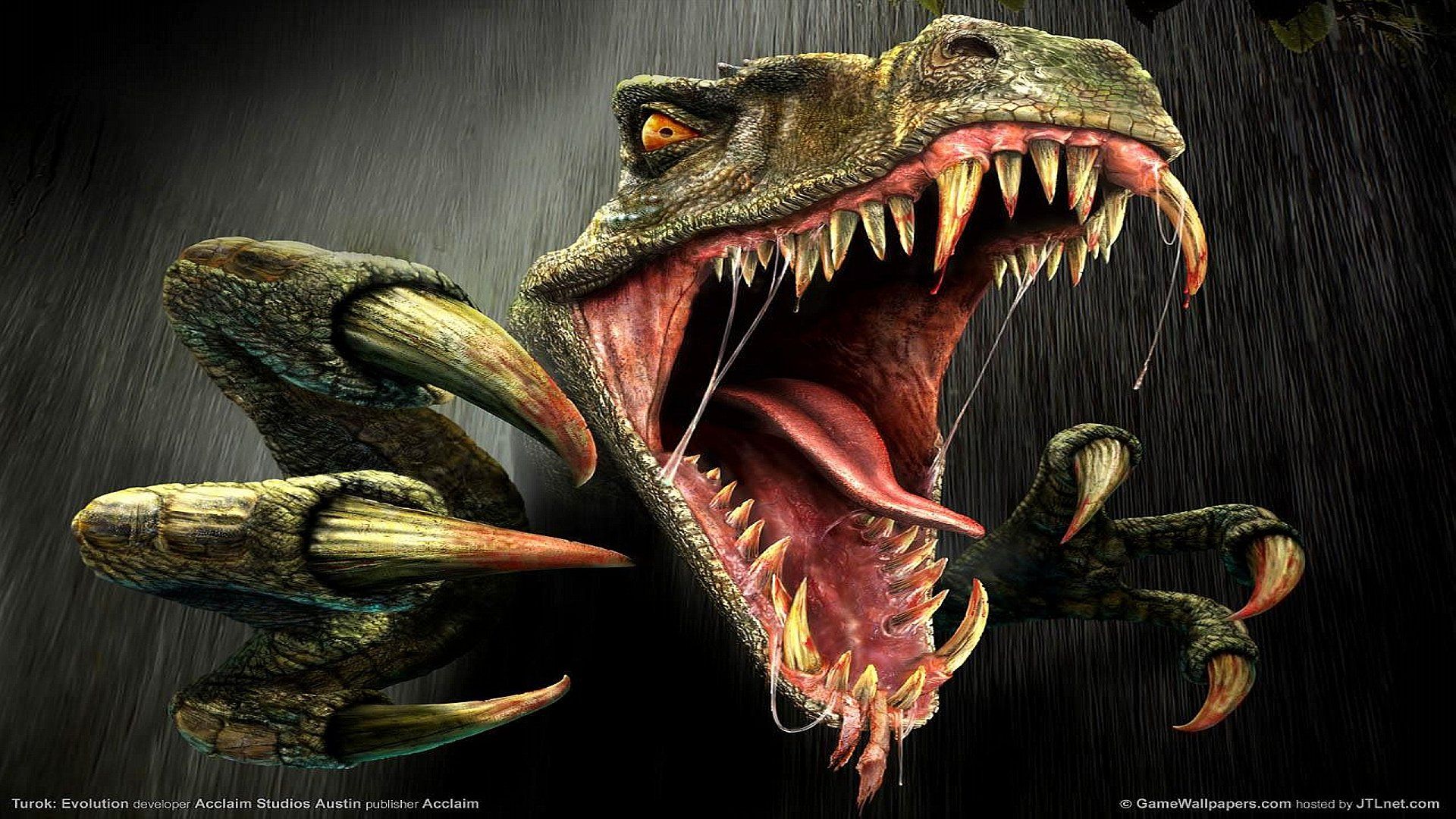 Raptor, Aufgerissenes Maul, Zähne, Krallen, Schwarzer Hintergrund, 3D-Render, 1080p Wallpaper