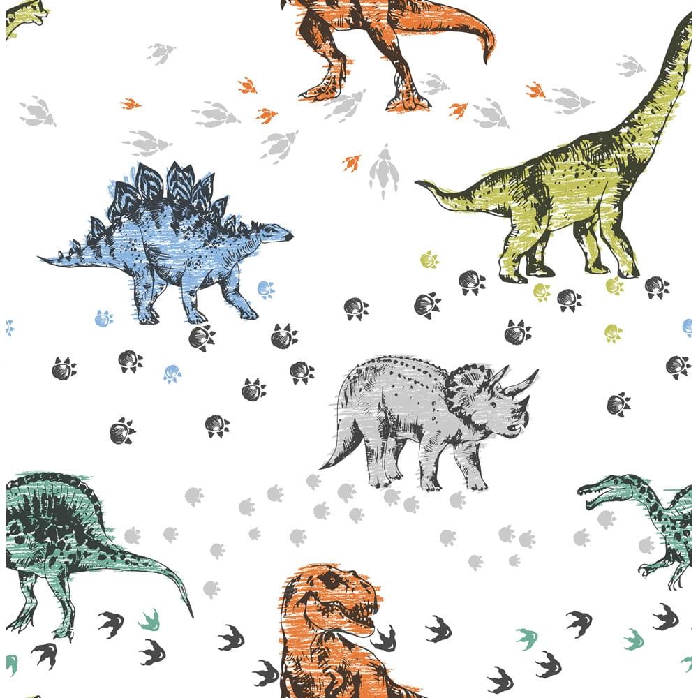 Stegosaurus, Triceratops, Spinosaurus, Fußabdrücke, Aquarell, Weißer Hintergrund, Wallpaper