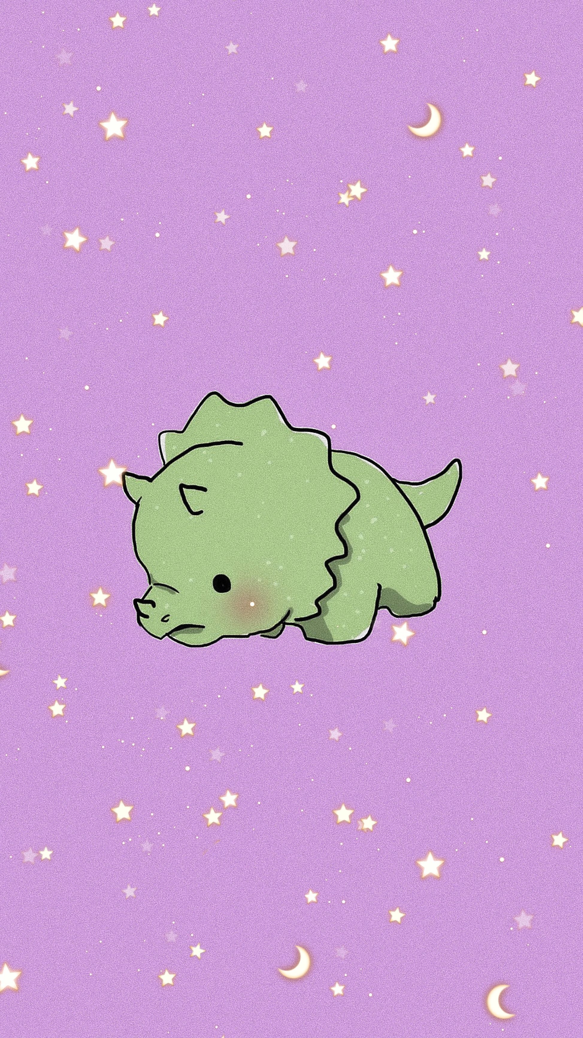 Triceratops, Kawaii, Lila Hintergrund, Sterne, Mond, QHD+, Sperrbildschirm fürs iPhone