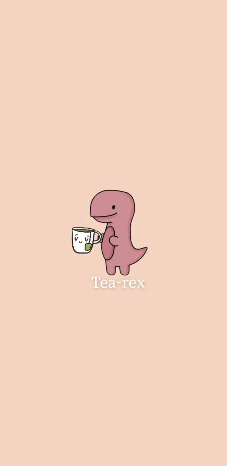 T-Rex, Tasse, Cartoon, Pfirsichfarben, Minimalistisch, HD, Hintergrundbild fürs Handy