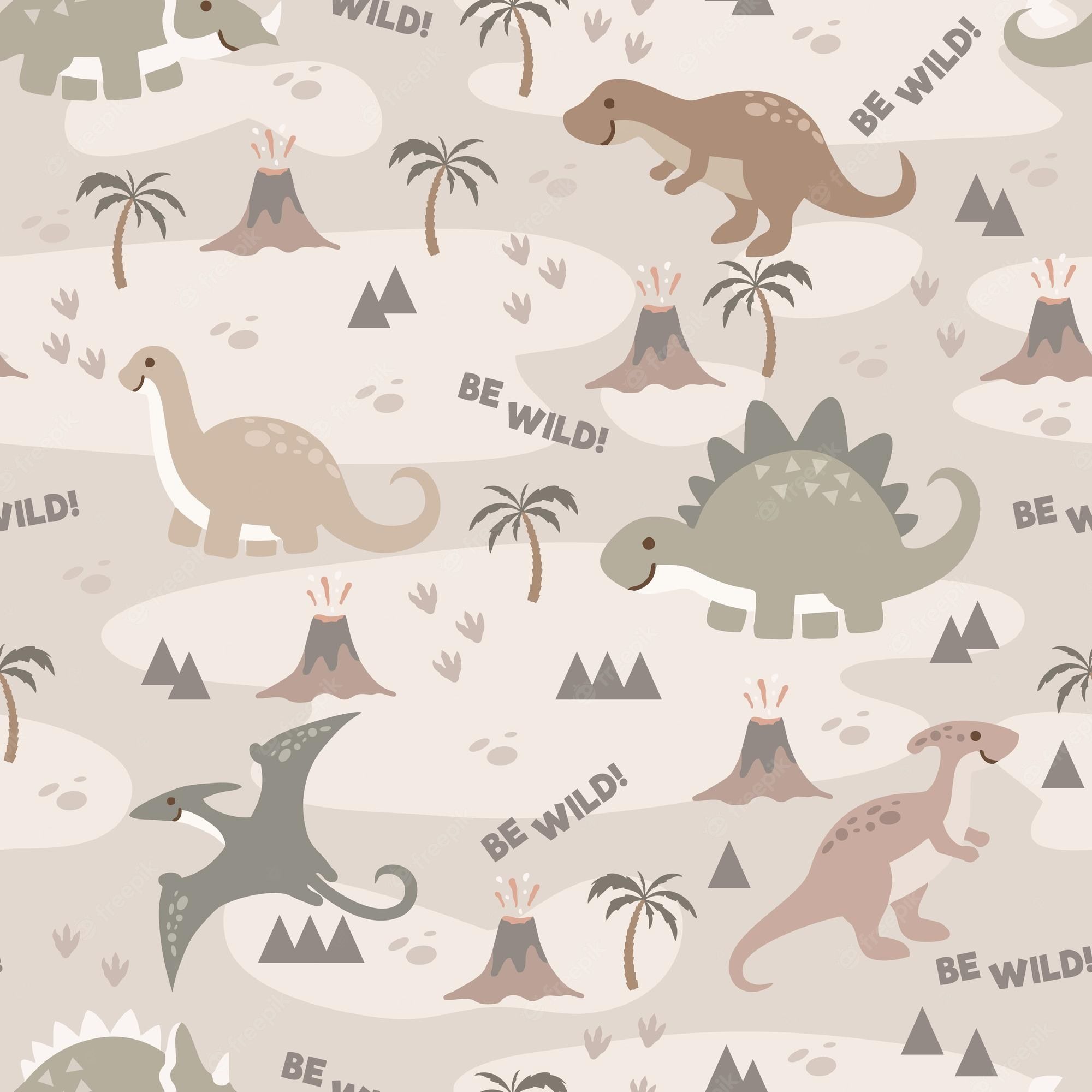 Dinosaurier, Be Wild, Vulkane, Palmen, Beige, Kindermuster, Full HD, Tablet-Hintergrund