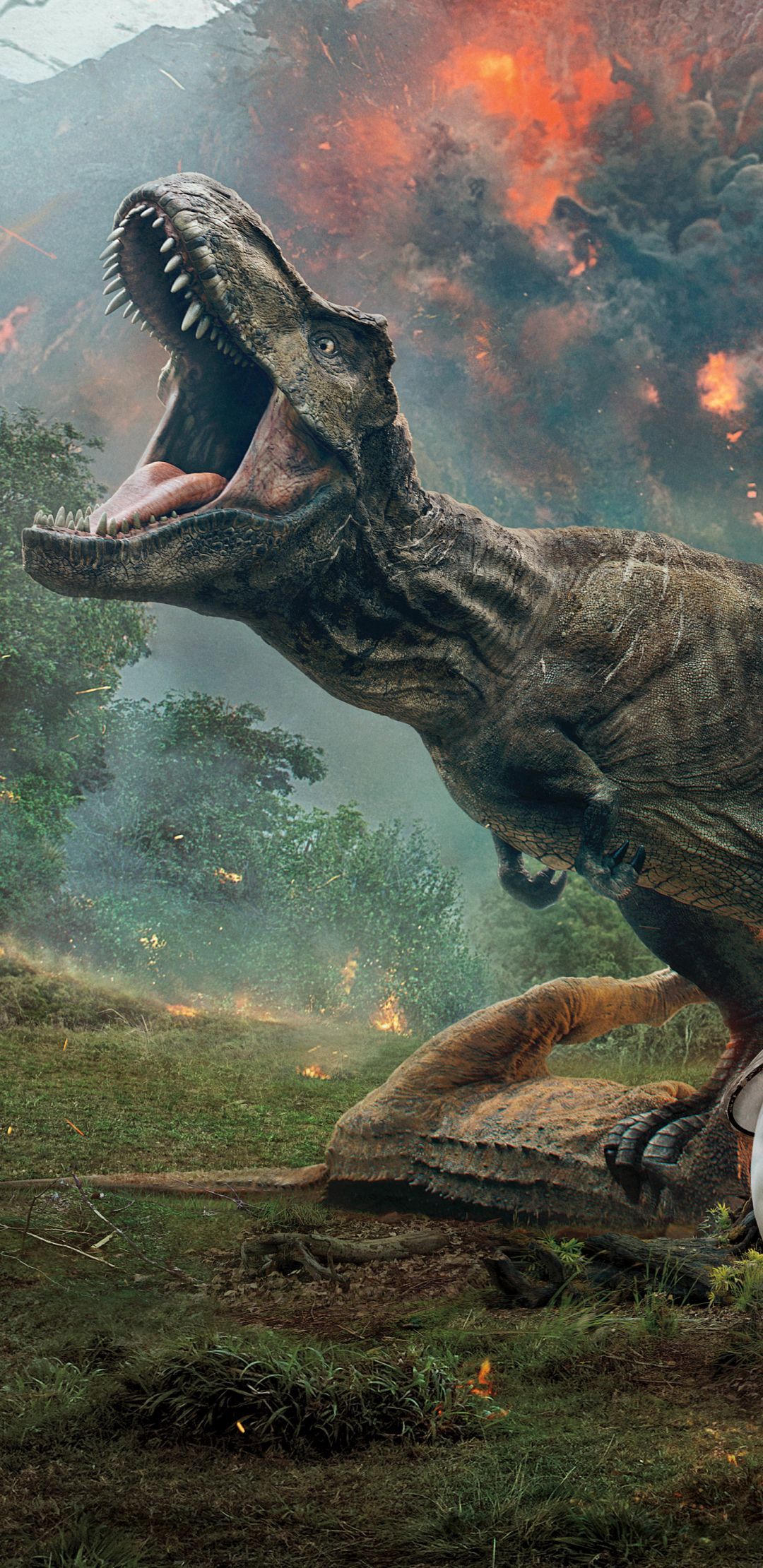 Jurassic World: Das gefallene Königreich, T-Rex, Vulkanausbruch, Film, Brüllen, iPhone-Hintergrundbild