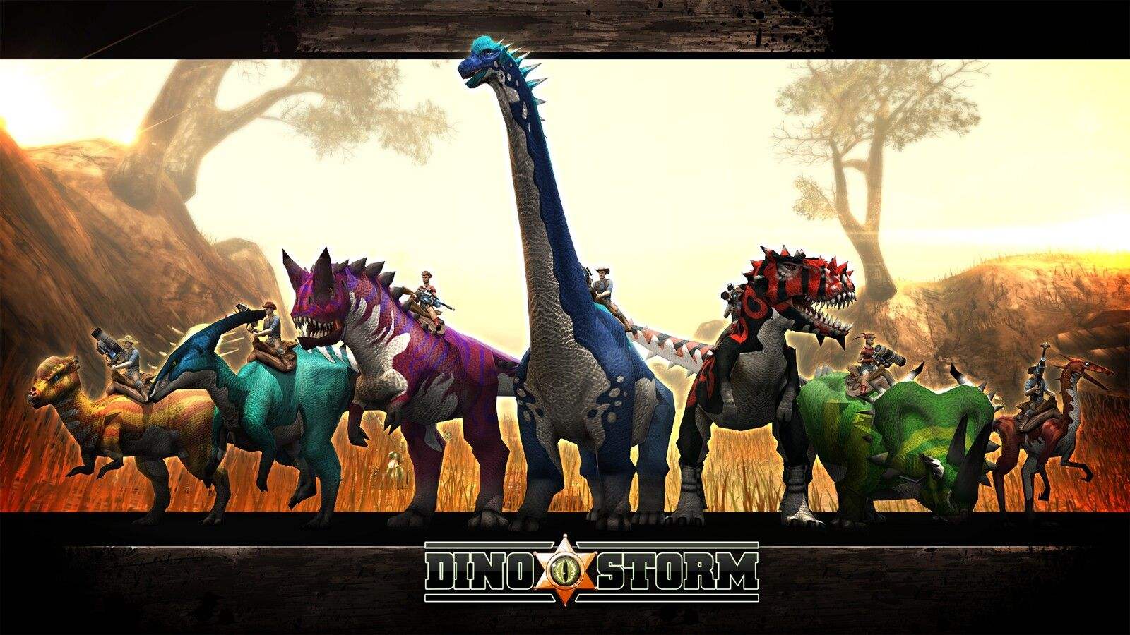 Dino Storm, Cowboys, Brachiosaurus, Bunte Dinosaurier, Videospiel, HD, Laptop-Hintergrundbild