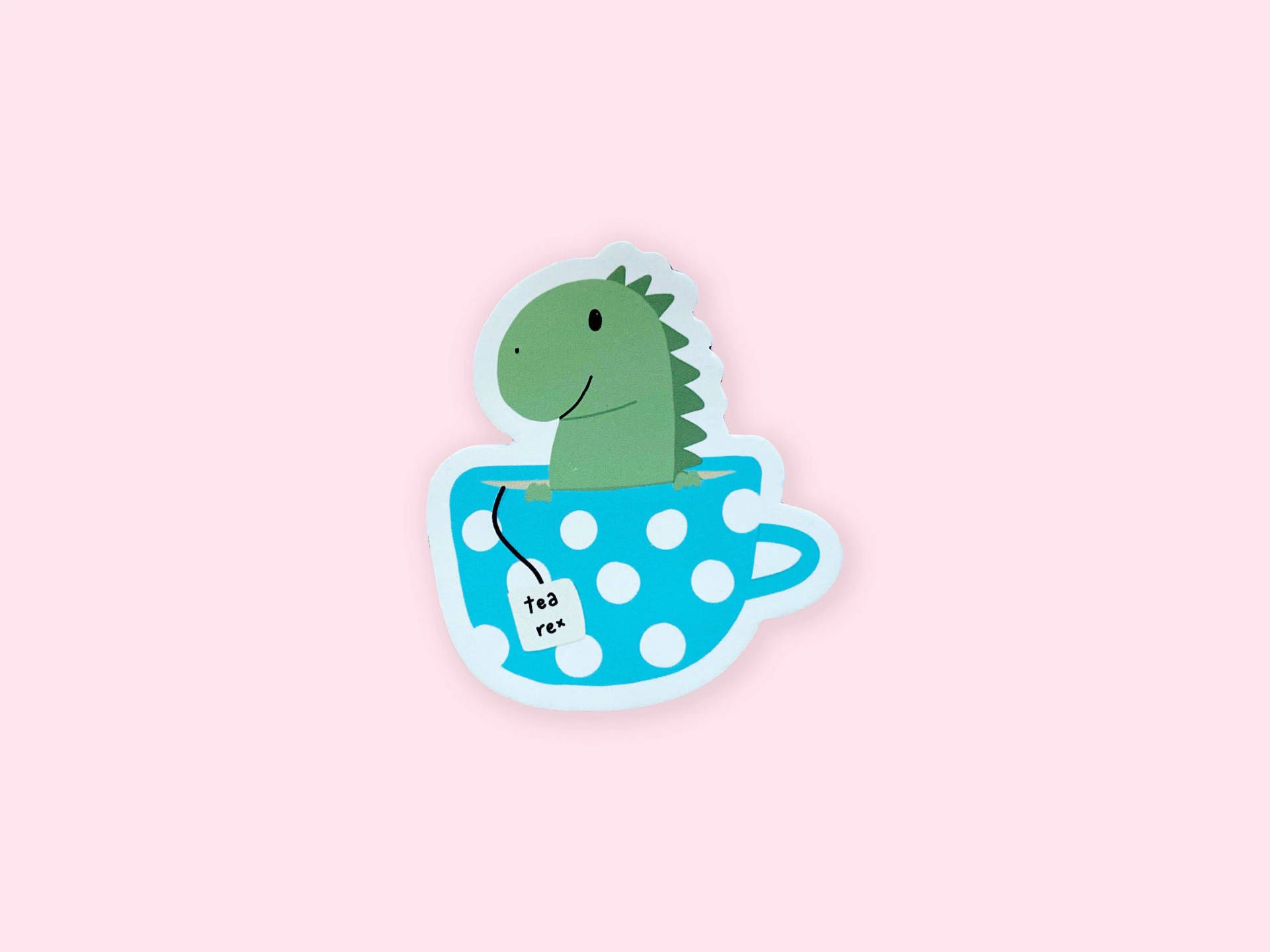 Dinosaurier, Teetasse, Kawaii, Rosa Hintergrund, Gepunktet, Full HD Wallpaper