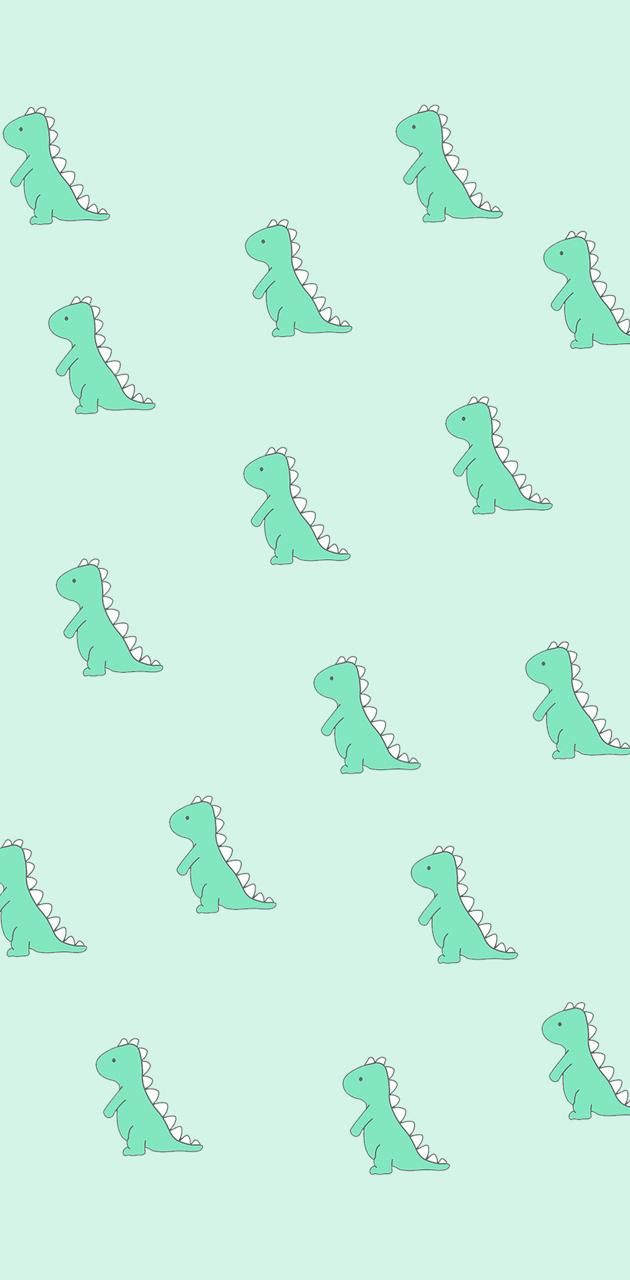 T-Rex, Muster, Mintgrün, Pastell, Niedlich, Hochformat, Hintergrundbild fürs Smartphone