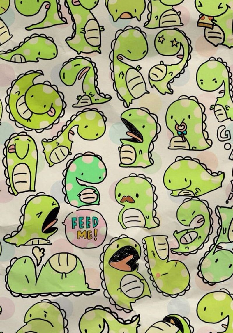 Dinosaurier, Sticker, Grün, Cartoon, Collage, HD, iPad-Hintergrundbild