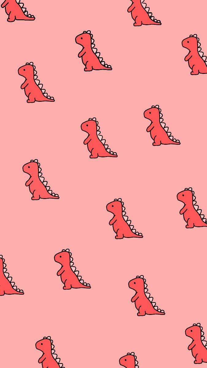 T-Rex, Muster, Rot, Lachsrosa, Niedlich, Hintergrundbild für iPhone und Android
