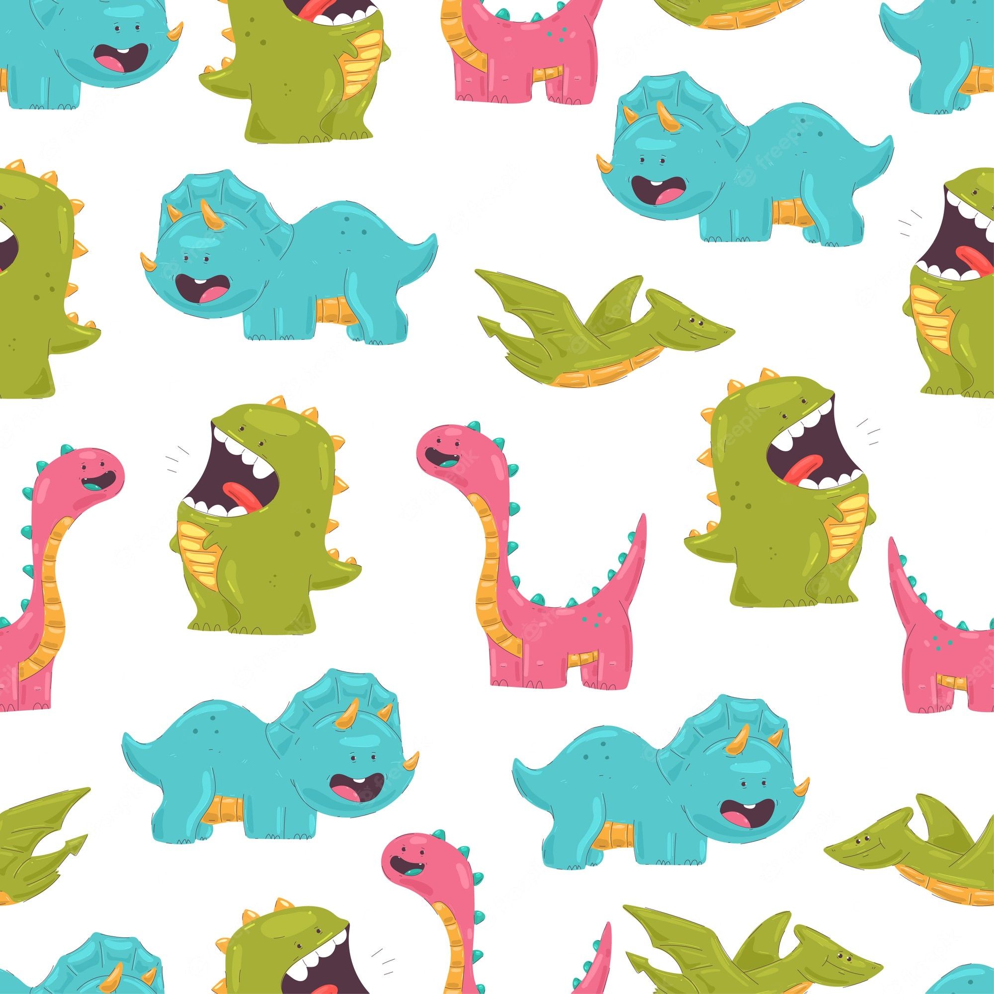 Dinosaurier, Kawaii, Muster, Türkis, Rosa, Grün, Full HD, iPad-Hintergrundbild