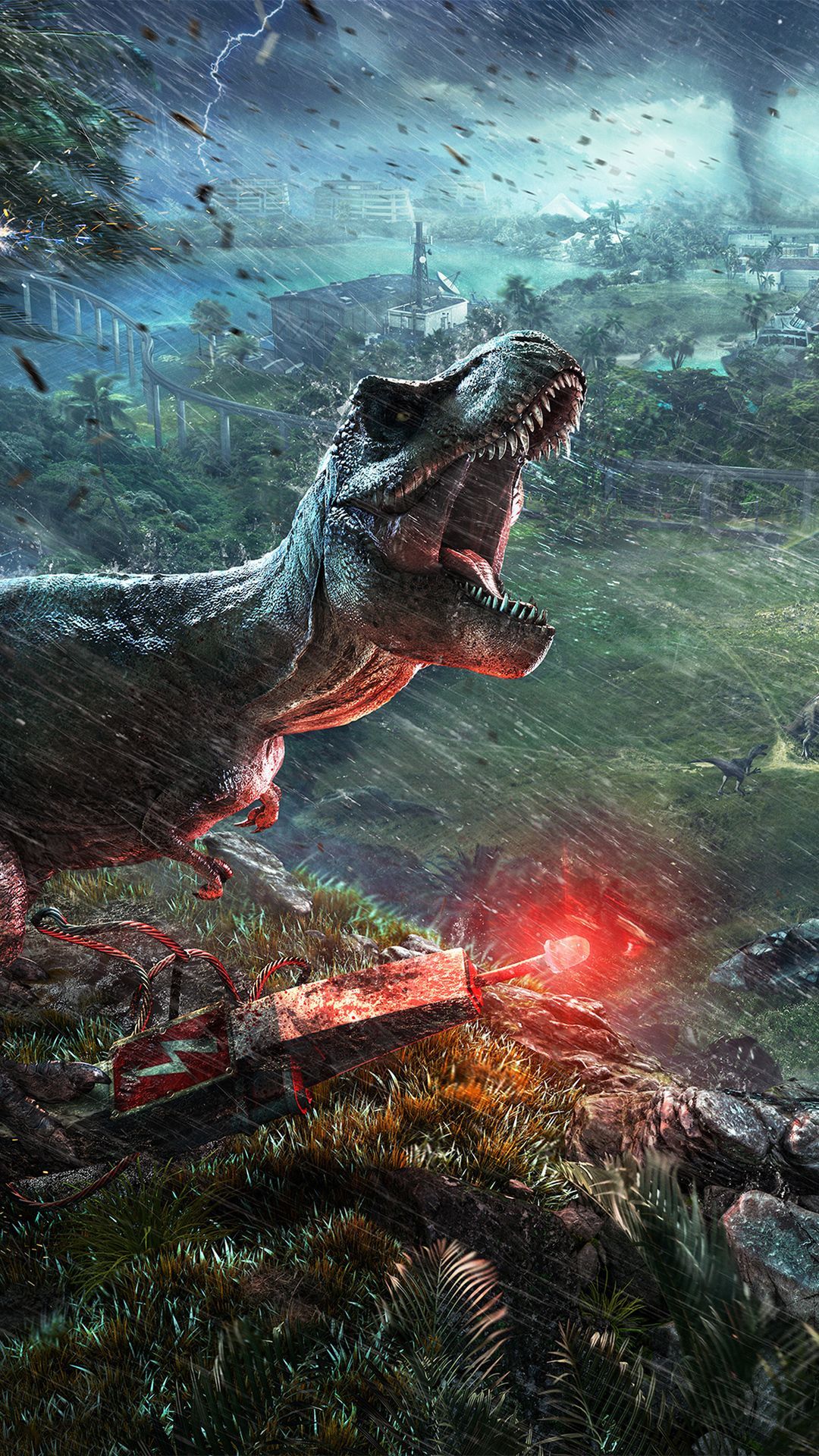 T-Rex, Jurassic World, Dschungel, Brüllen, Regen, Full HD, Sperrbildschirm fürs iPhone