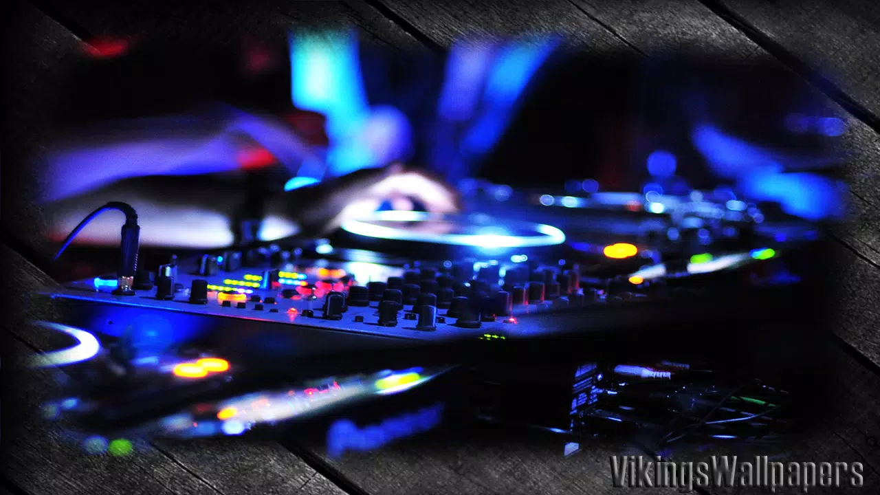 DJ-Controller, Blaue Beleuchtung, Unschärfe, Holztisch, Dunkel, HD, Desktop-Hintergrund