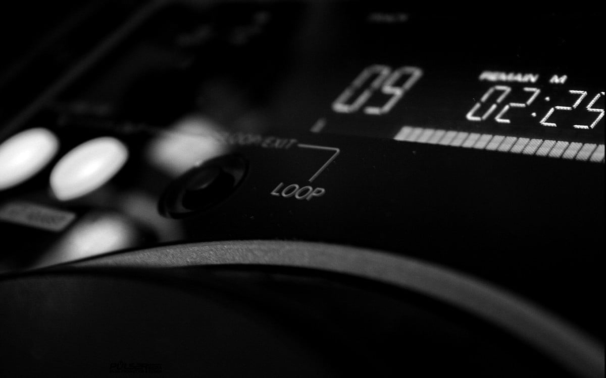 CDJ-Player, Display, Schwarzweiß, Loop, Nahaufnahme, Hintergrundbild