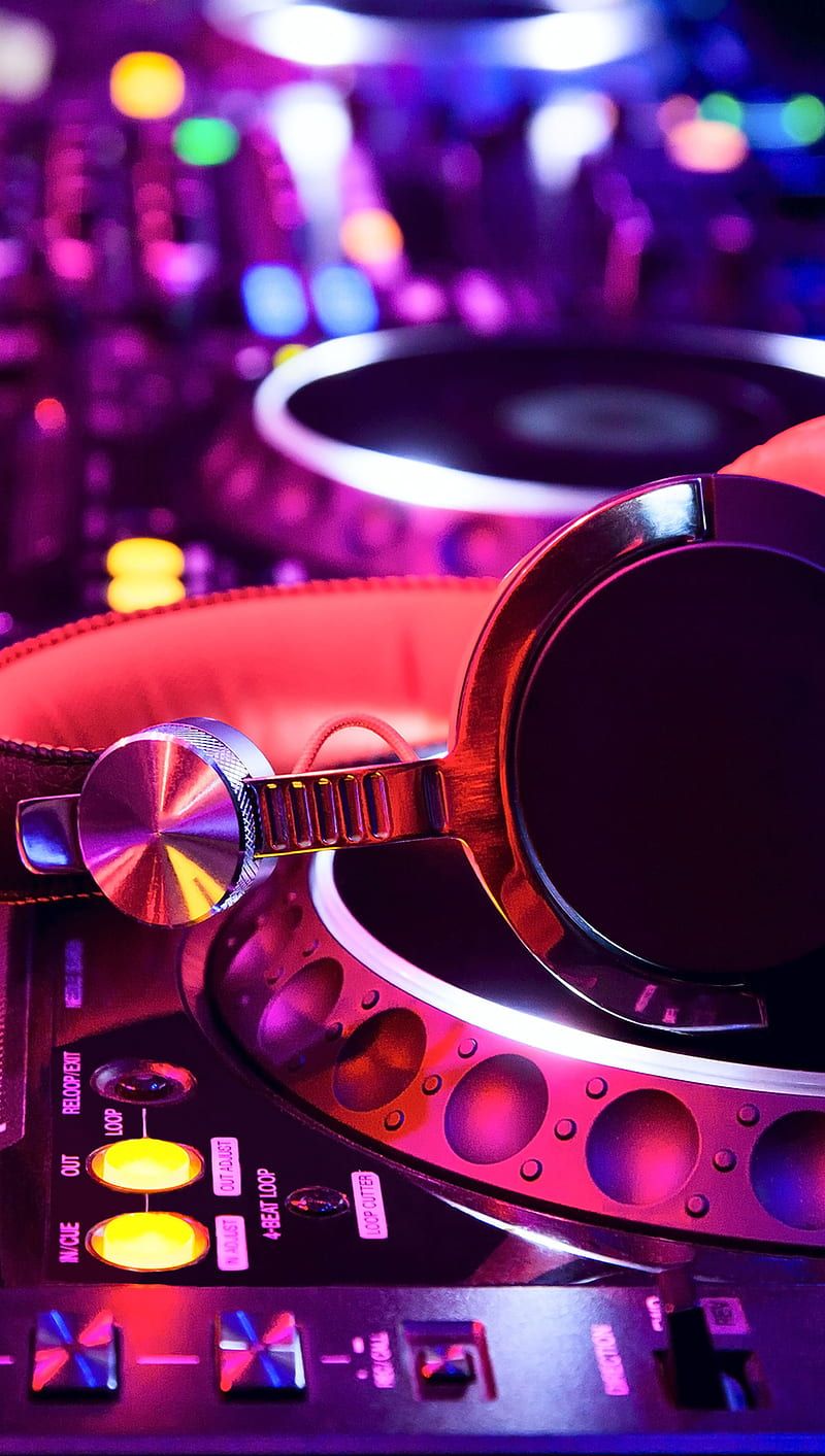 DJ-Controller, Jogwheel, Neonlicht, Pink, Lila, Hochformat, Hintergrundbild fürs Smartphone