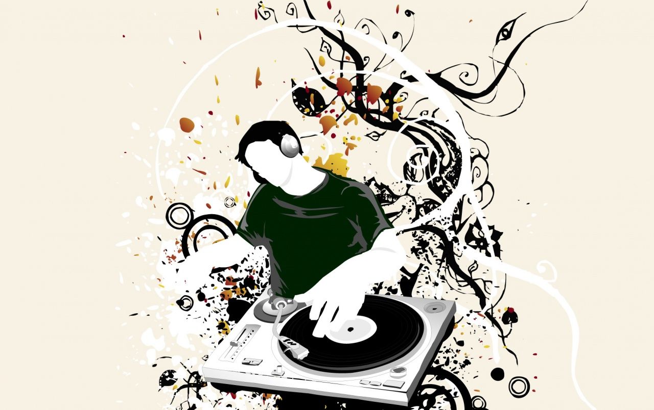DJ, Plattenspieler, Vektorgrafik, Ornamente, Beige Hintergrund, HD Wallpaper