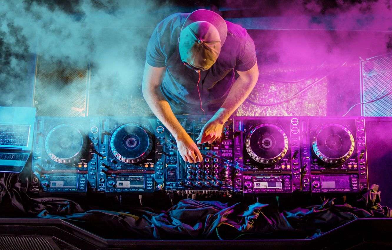 DJ, CDJ-Player, Rauch, Pink, Cyan, HD, Hintergrundbild für den PC