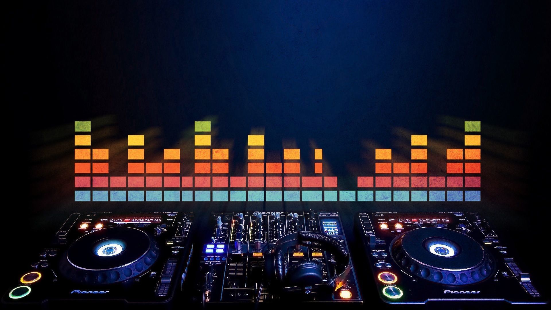 Pioneer, CDJ-Player, Equalizer, Dunkelblau, Bunte Balken, 1920x1080, PC-Hintergrundbild