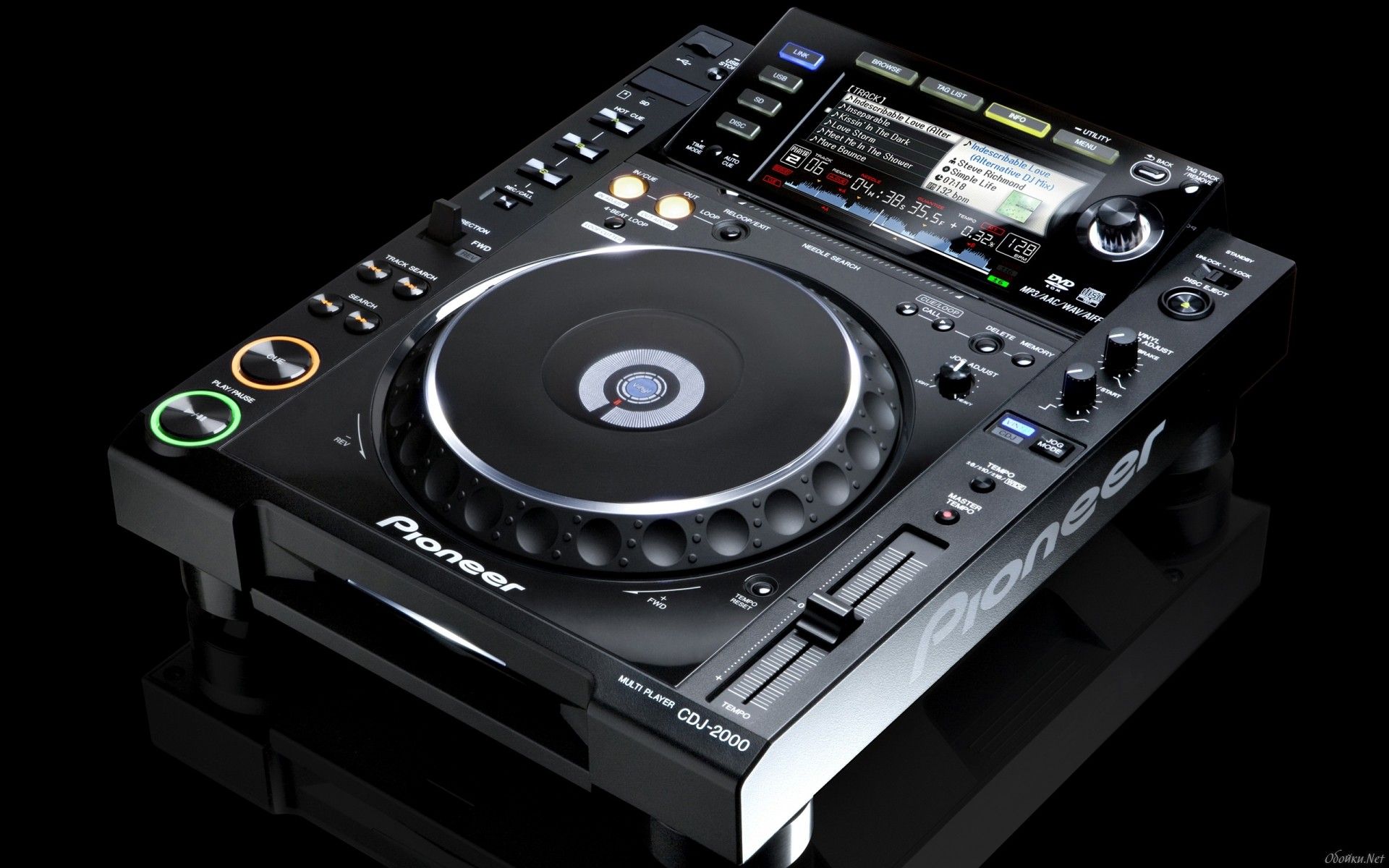 Pioneer CDJ-2000, CDJ-Player, Jogwheel, Schwarzer Hintergrund, Produktfoto, Full HD Wallpaper