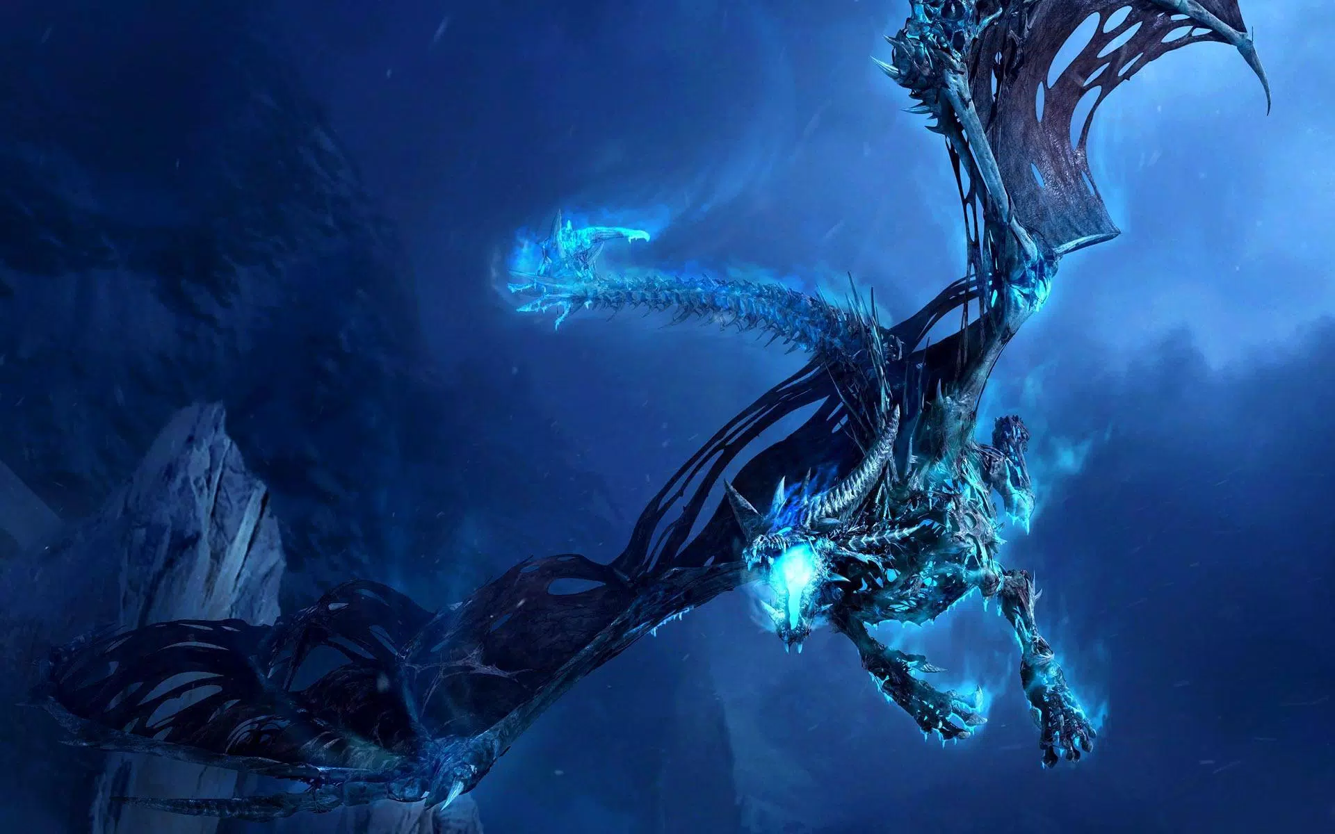 Drache, Blaue Energie, Nacht, Fantasy-Kunst, Flügel, 16:10, Full-HD-Hintergrundbild für den Desktop
