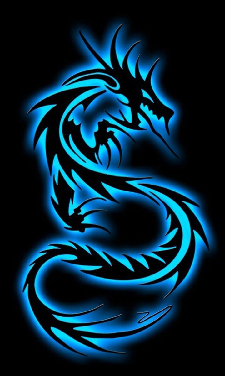 Tribal-Drache, Blau, Schwarzer Hintergrund, Tattoo-Design, Hochformat, Sperrbildschirm fürs iPhone