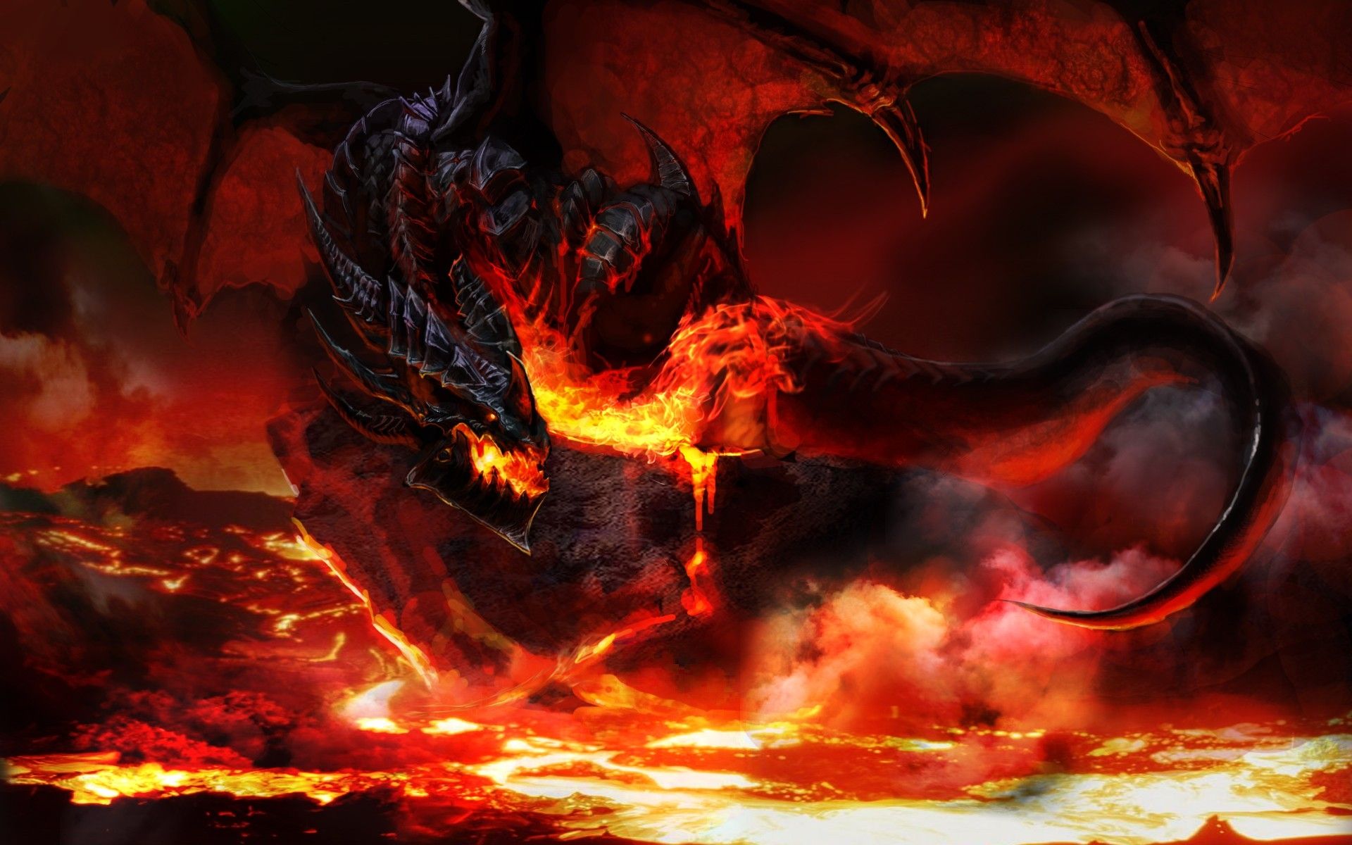 Drache, Feuer, Lava, Rot, Dark Fantasy, 16:10, Full-HD-Hintergrundbild für den Desktop