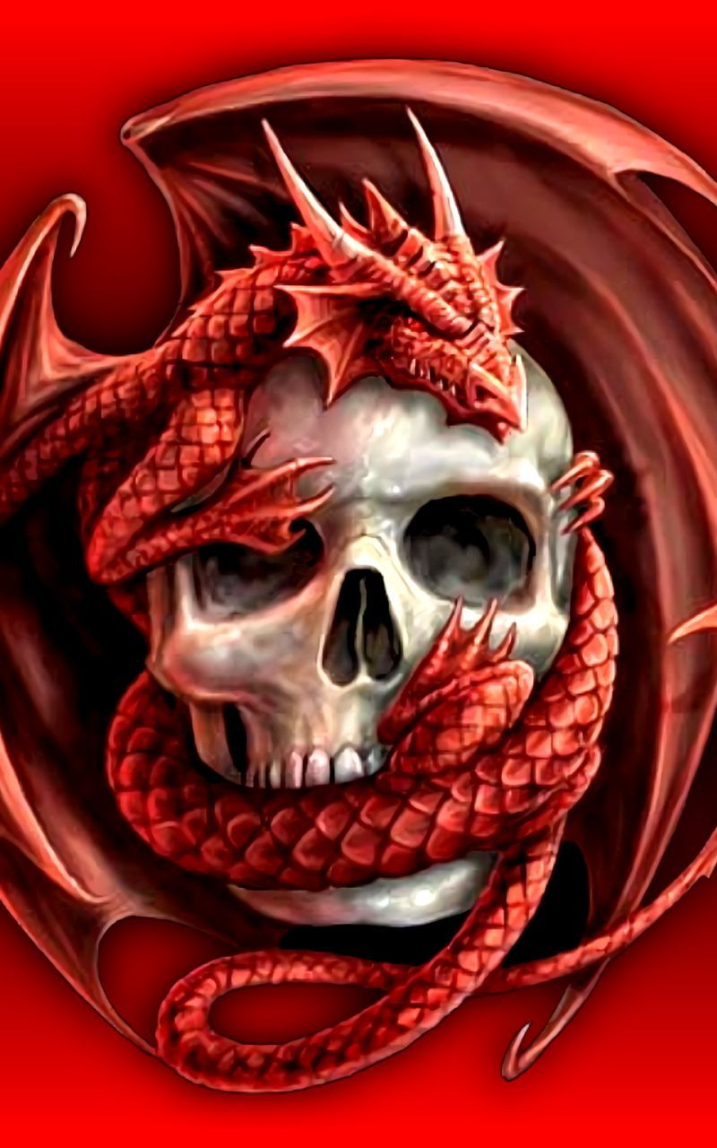 Roter Drache, Totenkopf, Roter Hintergrund, Gothic, Hochformat, Sperrbildschirm fürs iPhone