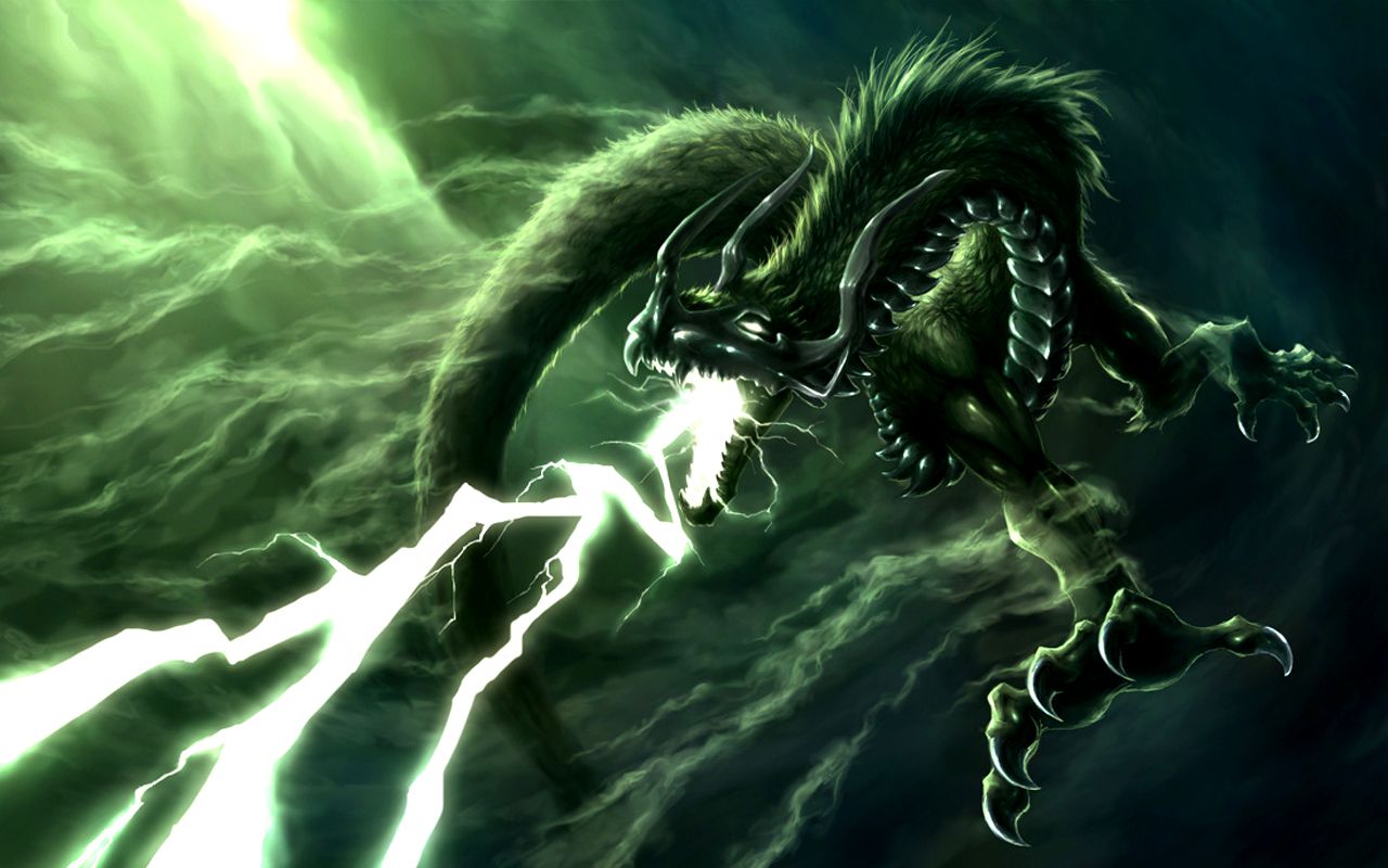 Grüner Drache, Blitze, Sturm, Grün, Fantasy, HD, Desktop-Hintergrund für Windows