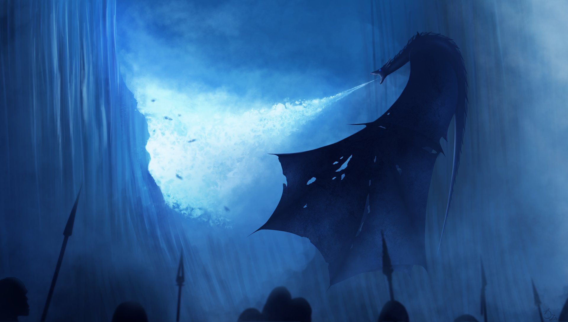 Viserion, Game of Thrones, Die Mauer, Blaues Feuer, Eisdrache, Full HD, Laptop-Hintergrundbild