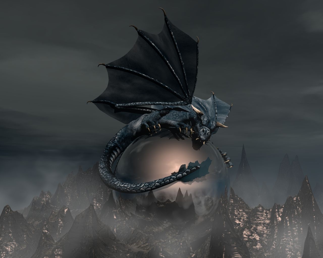 Schwarzer Drache, Drachenei, Nebel, Grau, Düster, HD, Hintergrund für den Desktop