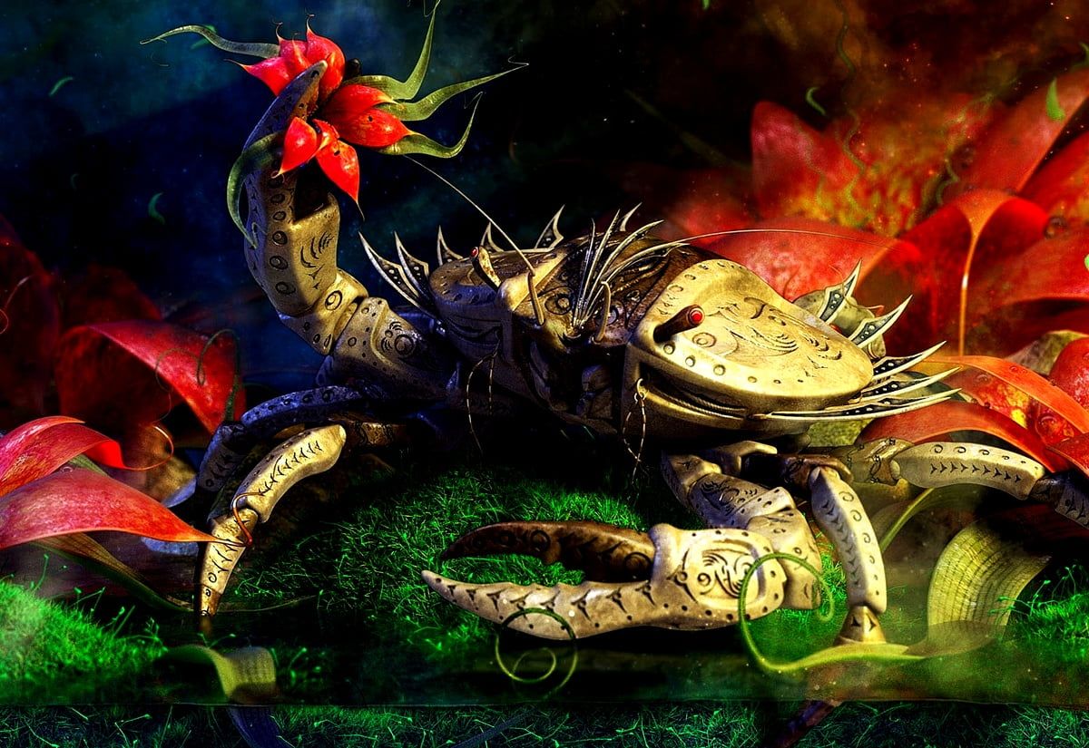 Steampunk-Drache, Mechanisch, Blumen, Bunt, Surreal, Hintergrund