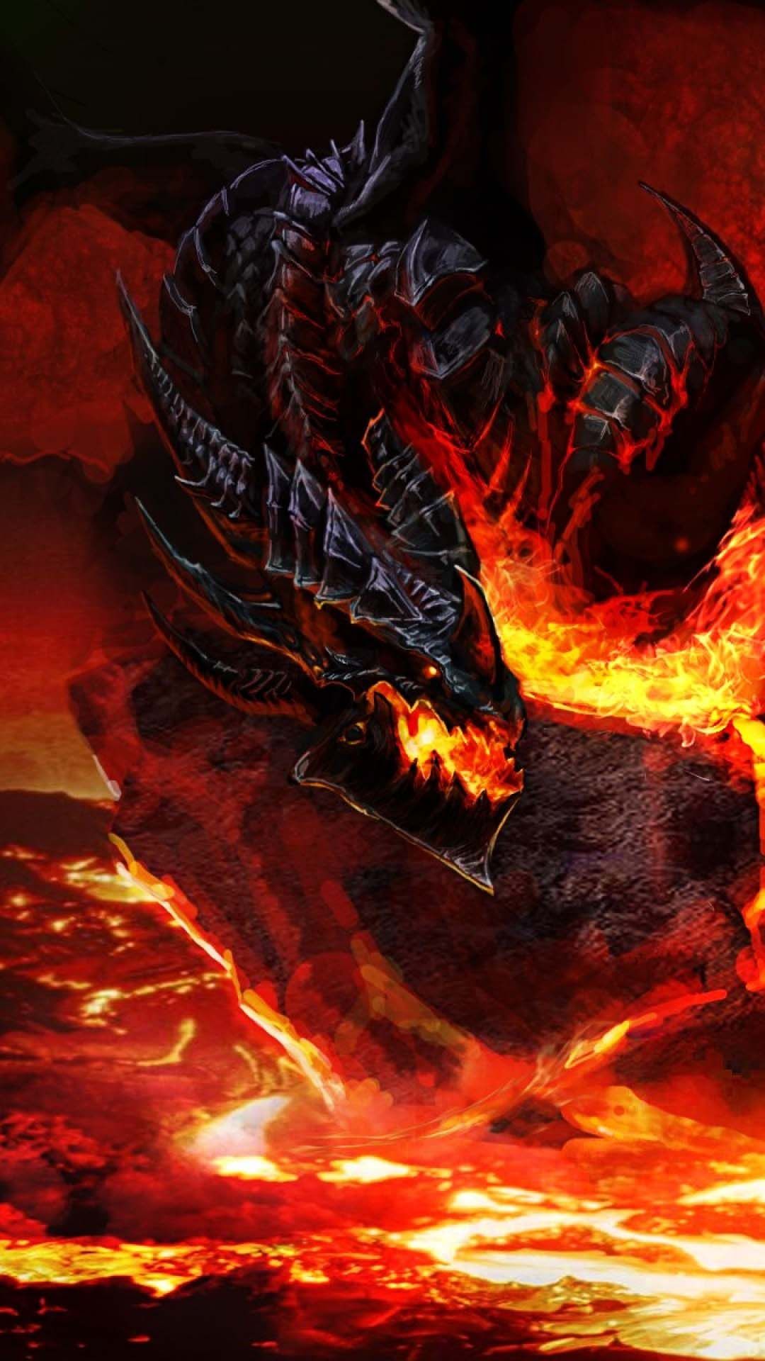 Drache, Lava, Feuer, Rot, Hochformat, Hintergrundbild für iPhone und Android