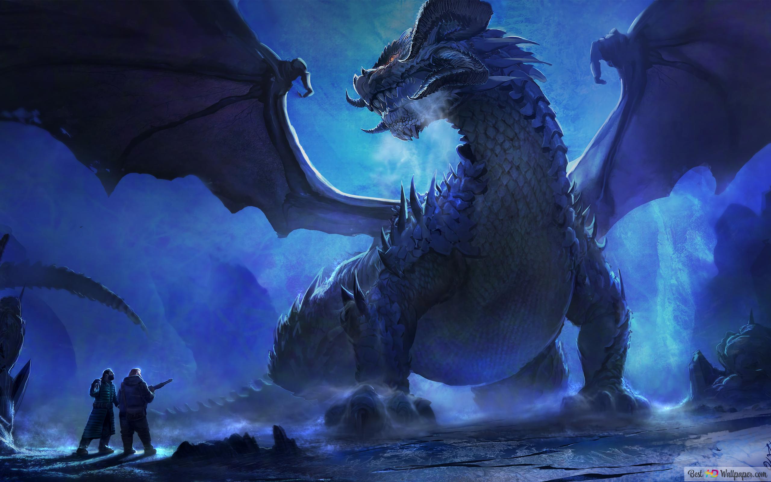 Blauer Drache, Krieger, Nacht, Eis, Fantasy-Kunst, 2K, Desktop-Hintergrund für Windows