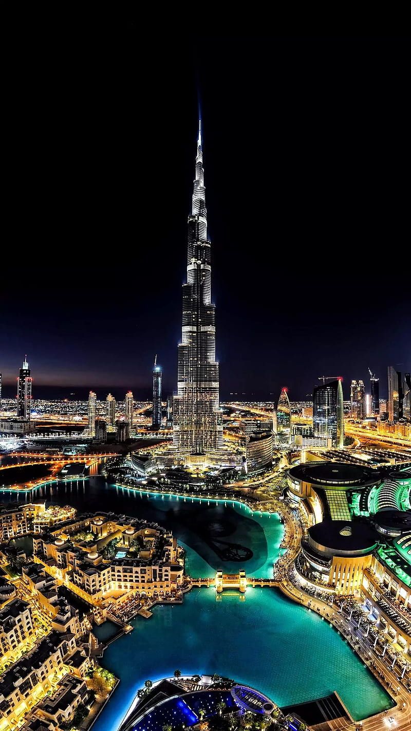Burj Khalifa, Dubai Fountain, Dubai, Nacht, Wolkenkratzer, Hochformat, Sperrbildschirm fürs iPhone