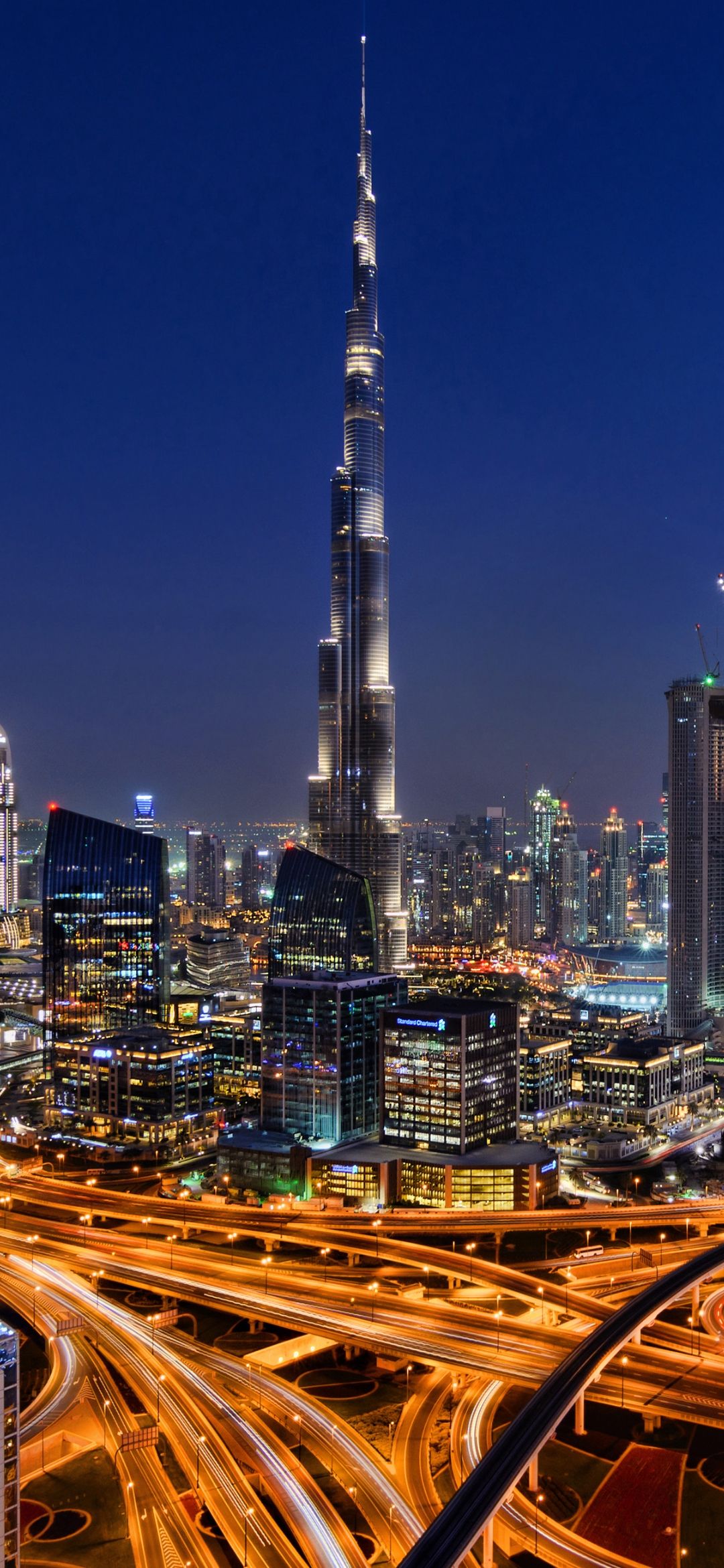 Burj Khalifa, Dubai, Lichtspuren, Nacht, Hochformat, Wolkenkratzer, Full HD, Handy-Hintergrund
