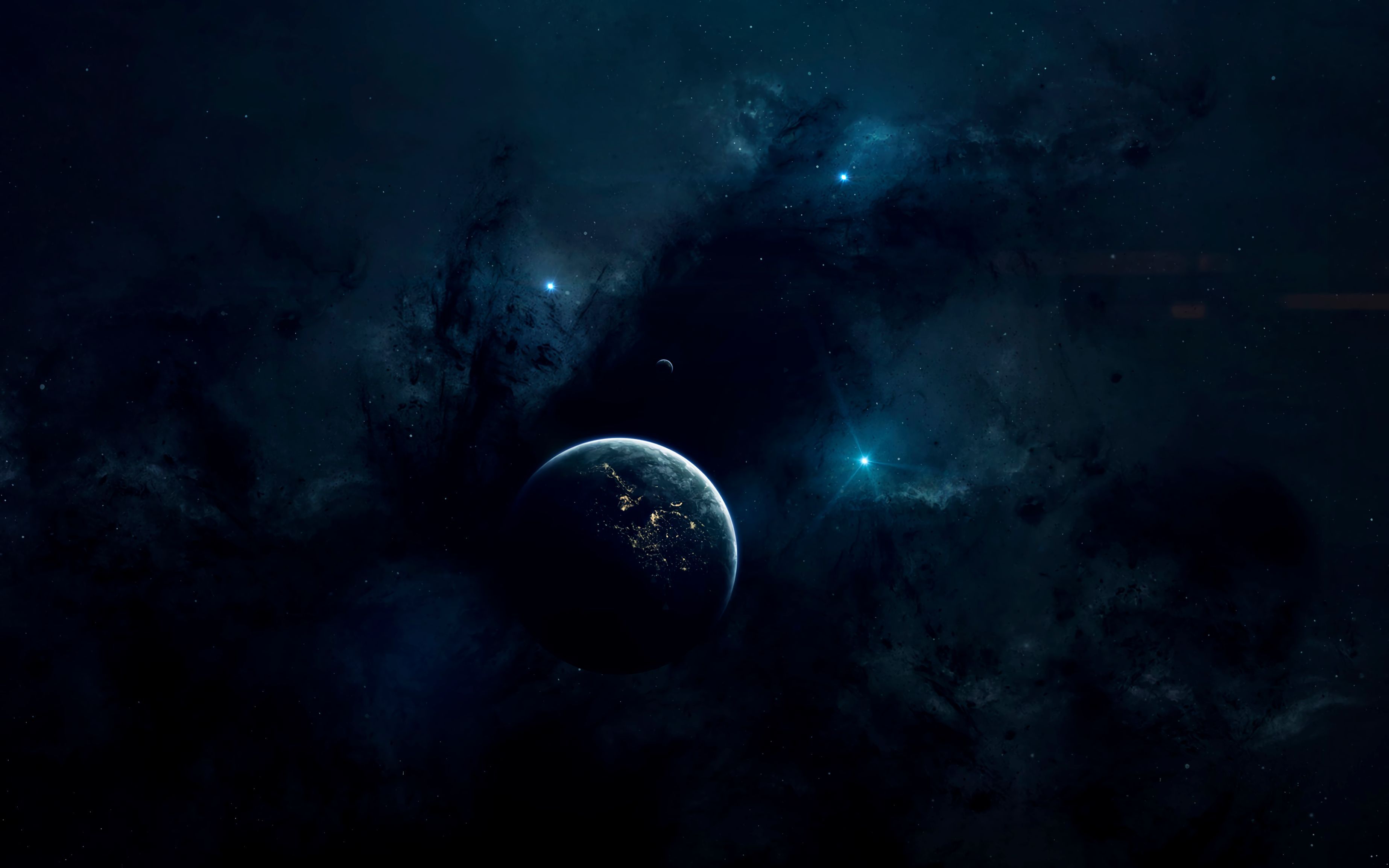 Planet, Weltraum, Nebel, Sterne, Dunkelblau, 16:10, 2K-Hintergrundbild für den Desktop