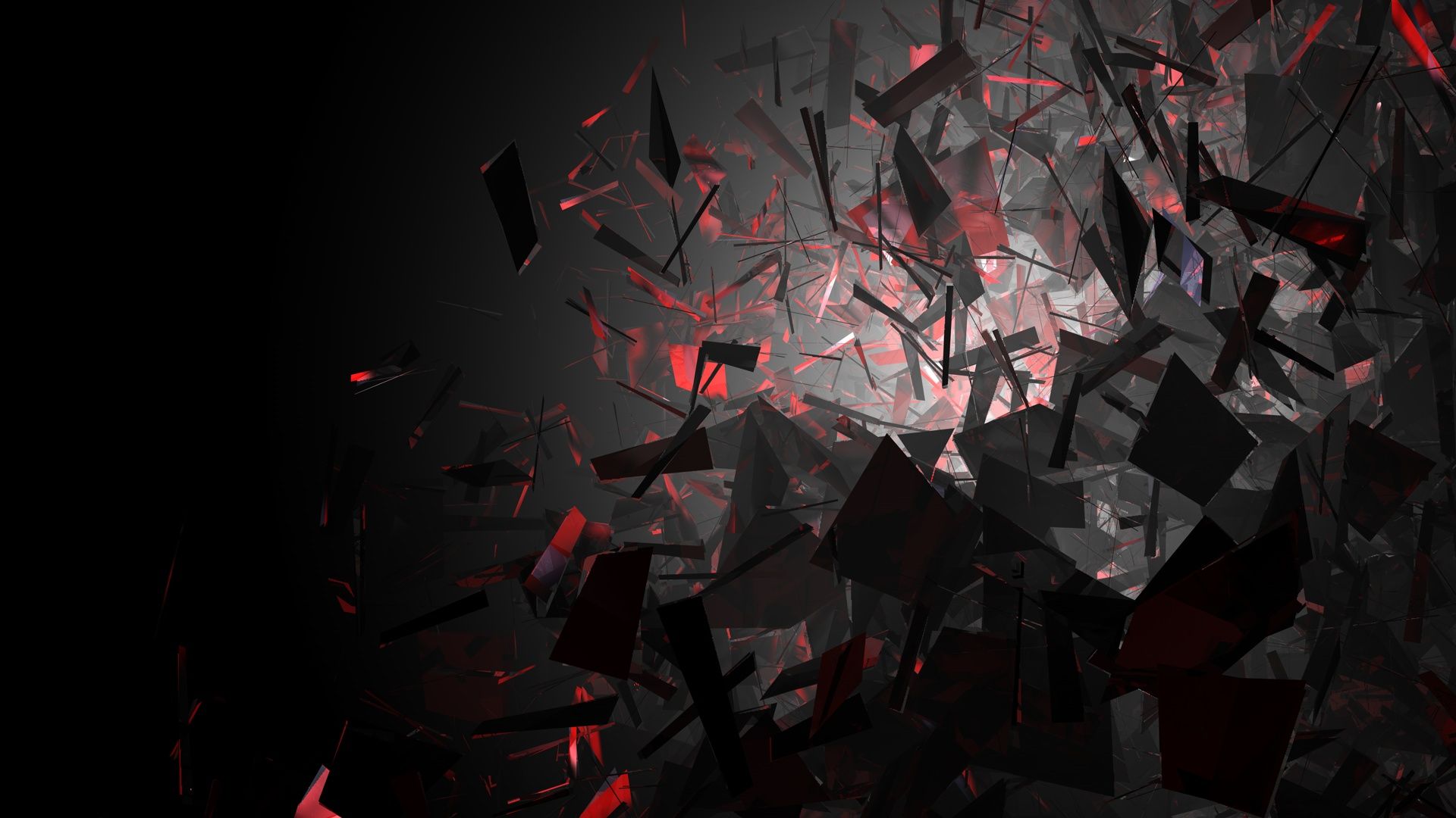Scherben, 3D-Render, Rot-Schwarz, Abstrakt, Explosion, Full HD 1080p, Desktop-Hintergrundbild