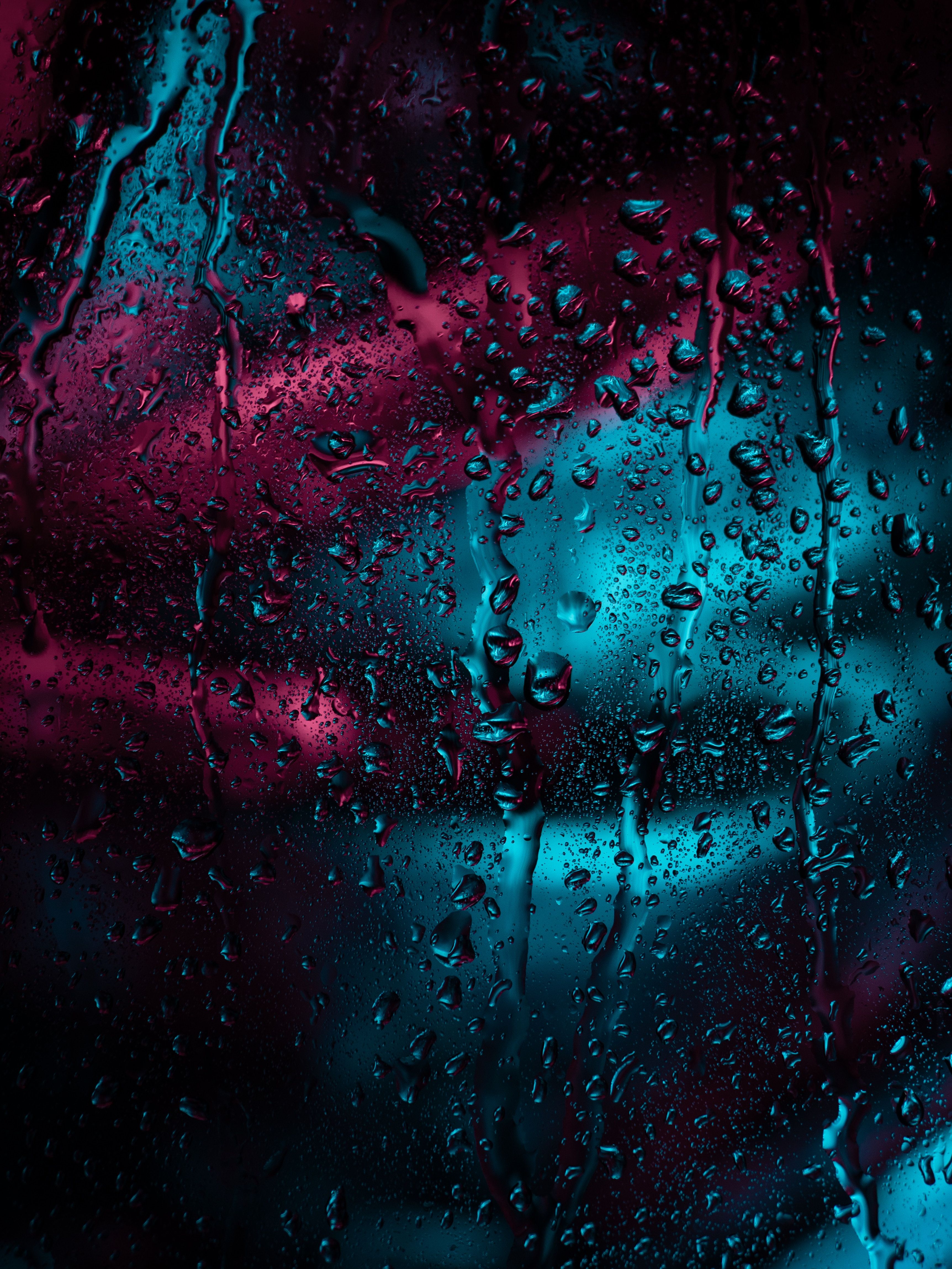 Regentropfen, Glasscheibe, Pink, Türkis, Neon, Hintergrundbild für iPad und Tablet