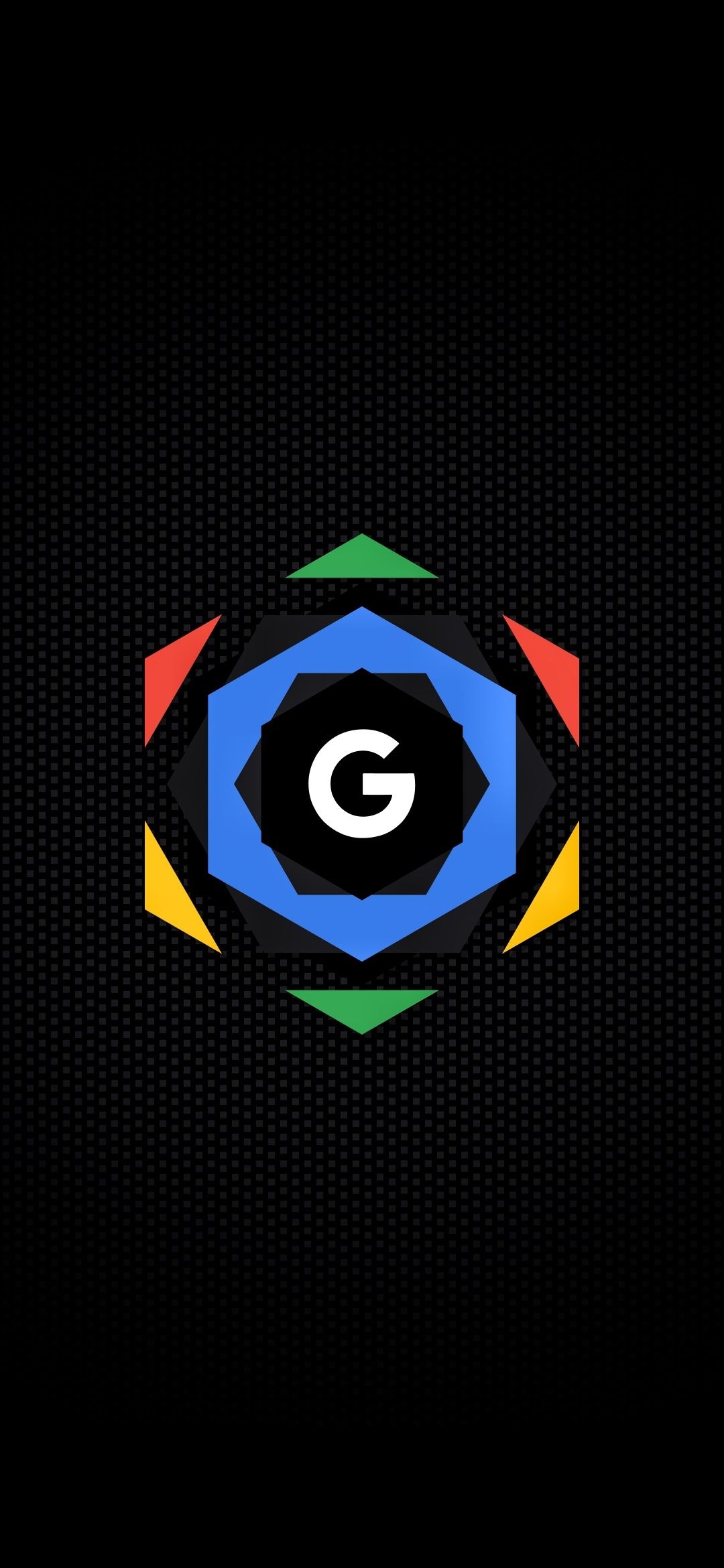 Google, Logo, Sechseck, Schwarzer Hintergrund, Hochformat, Sperrbildschirm fürs iPhone