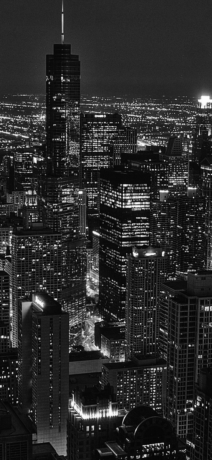Stadt bei Nacht, Wolkenkratzer, Schwarzweiß, Skyline, Hochformat, HD, iPhone-Hintergrundbild