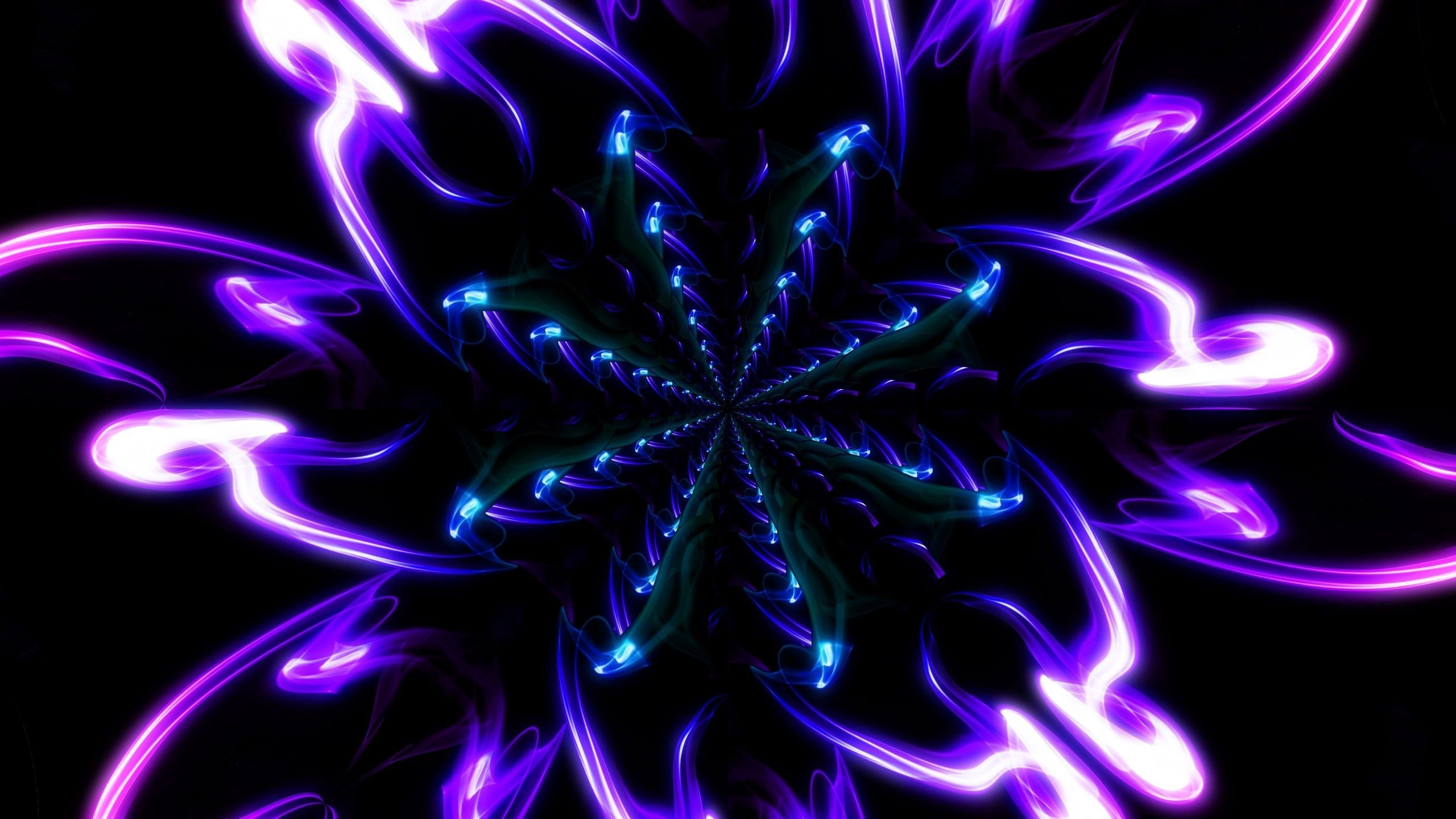 Fraktal, Neon-Lila, Lichtspiralen, Abstrakt, Symmetrie, 2K 1440p, Desktop-Hintergrundbild