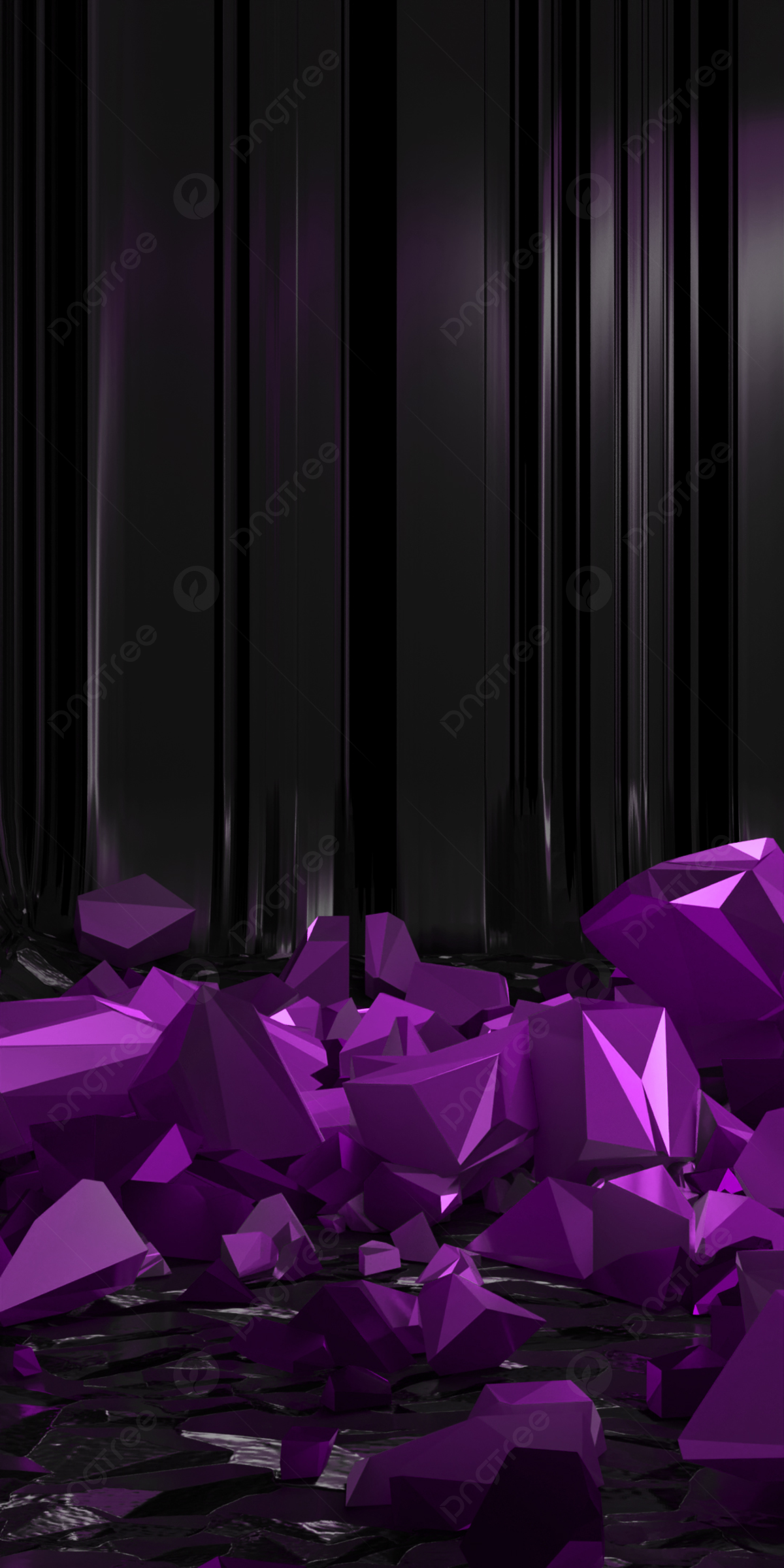 Lila Kristalle, Säulen, 3D-Render, Hochformat, Abstrakt, Full HD, iPhone-Hintergrundbild