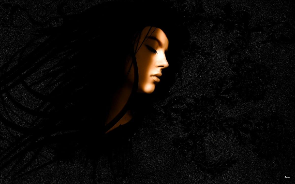 Frauengesicht, Profil, Schatten, Schwarzer Hintergrund, Kunst, Wallpaper