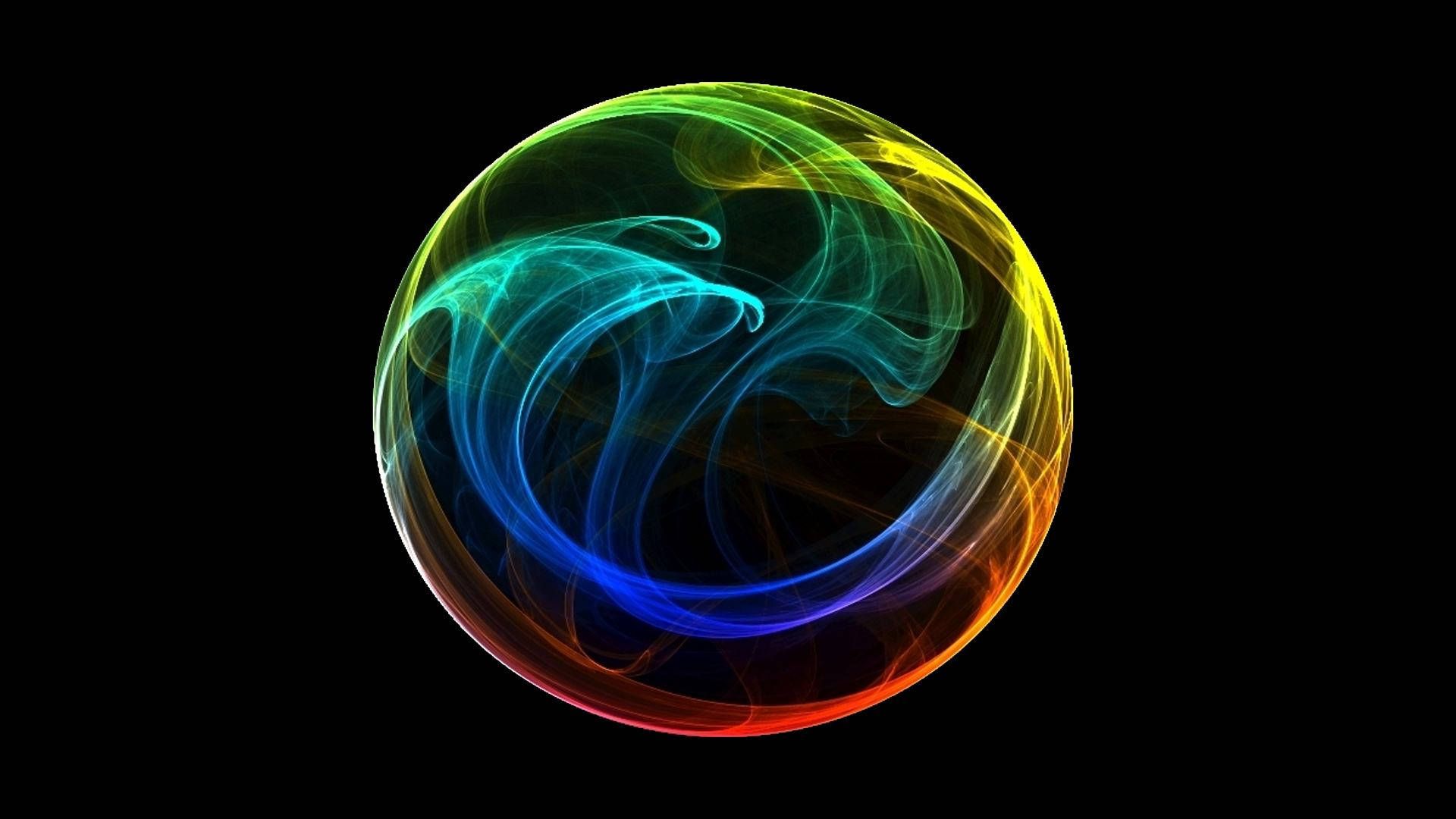 Glaskugel, Regenbogenfarben, Rauch, Schwarzer Hintergrund, Abstrakt, Full HD Wallpaper