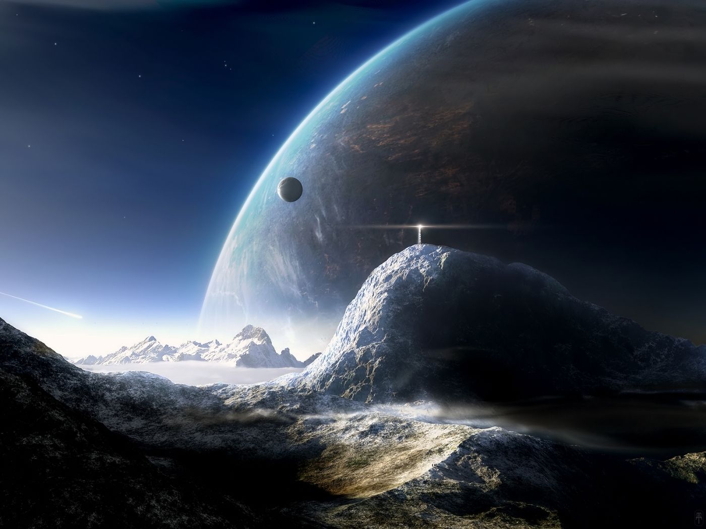 Planet, Weltraum, Sci-Fi-Landschaft, Berge, Digitale Kunst, Hintergrundbild fürs Tablet