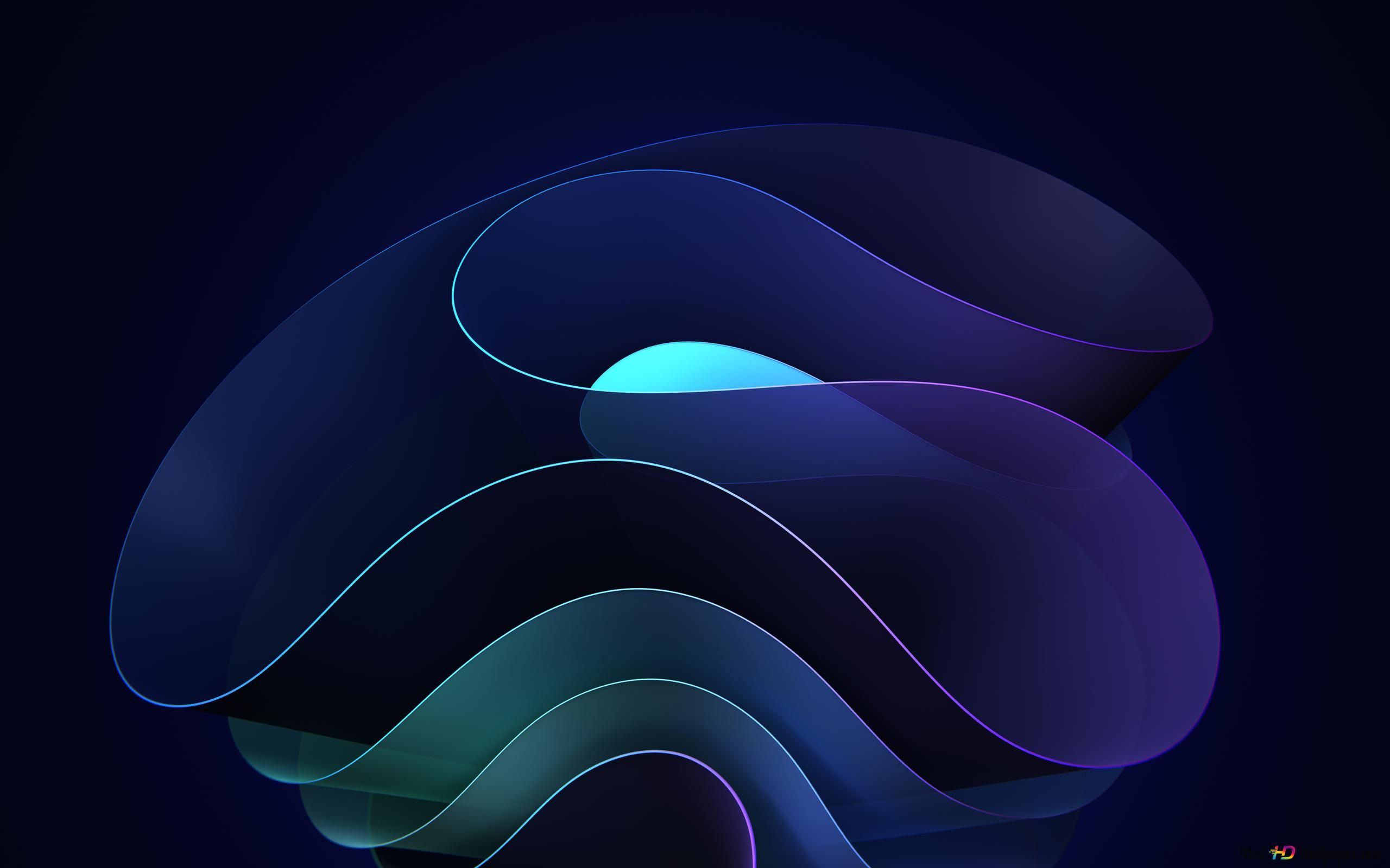 Abstrakte Wellen, Dunkelblau, Lila, Glasoptik, Minimalistisch, 2K, Windows-Hintergrundbild