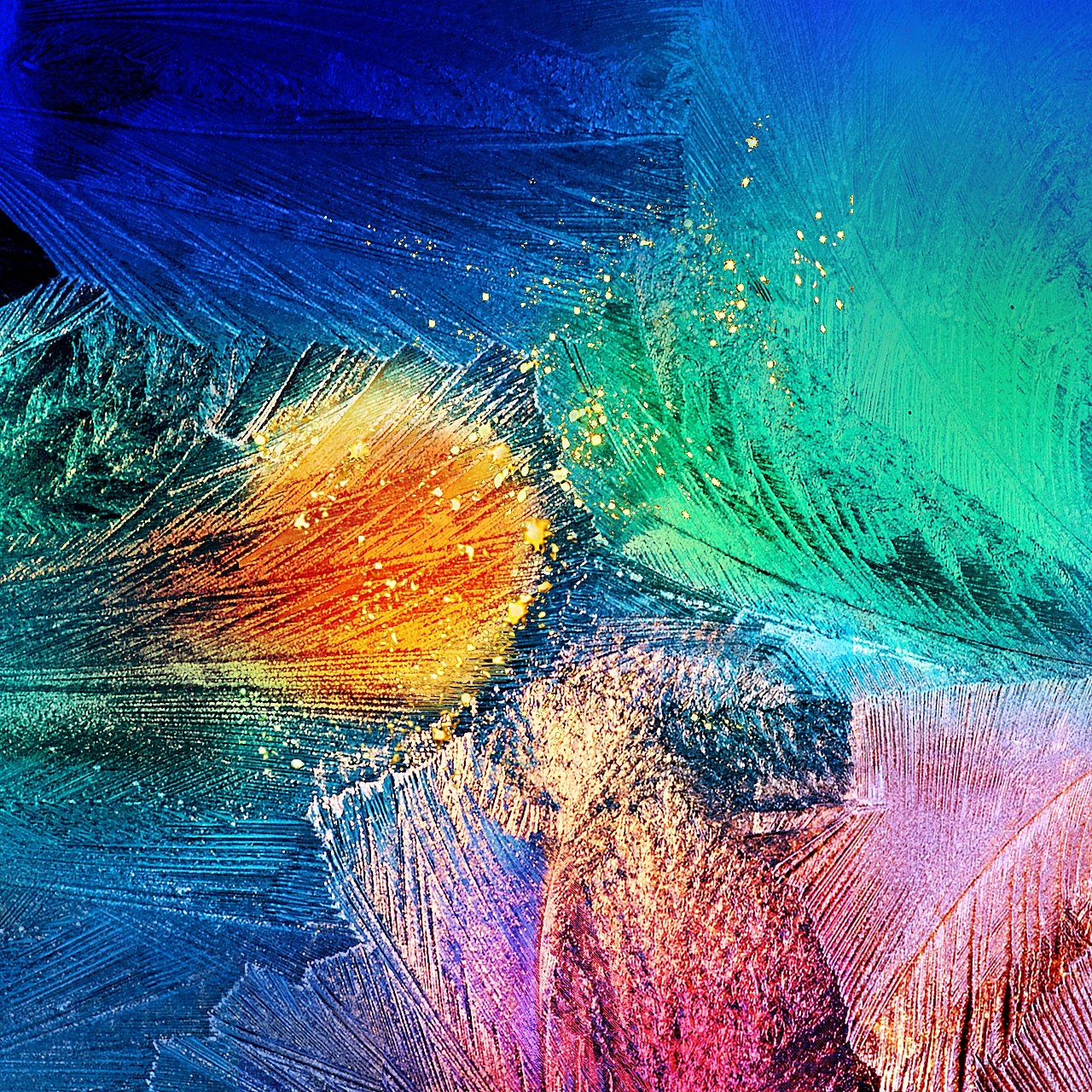 Abstrakte Malerei, Bunte Farben, Federn, Türkis-Orange, Kunst, Hintergrundbild fürs Tablet