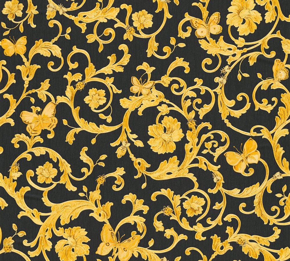 Barockmuster, Goldene Ranken, Blumenornamente, Schwarz-Gold, Luxus, Hintergrundbild fürs Tablet