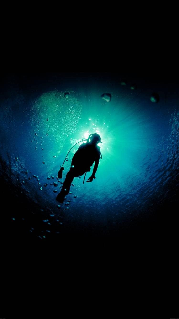 Taucher, Unterwasser, Silhouette, Türkis, Dunkel, HD, Handy-Hintergrund im Hochformat