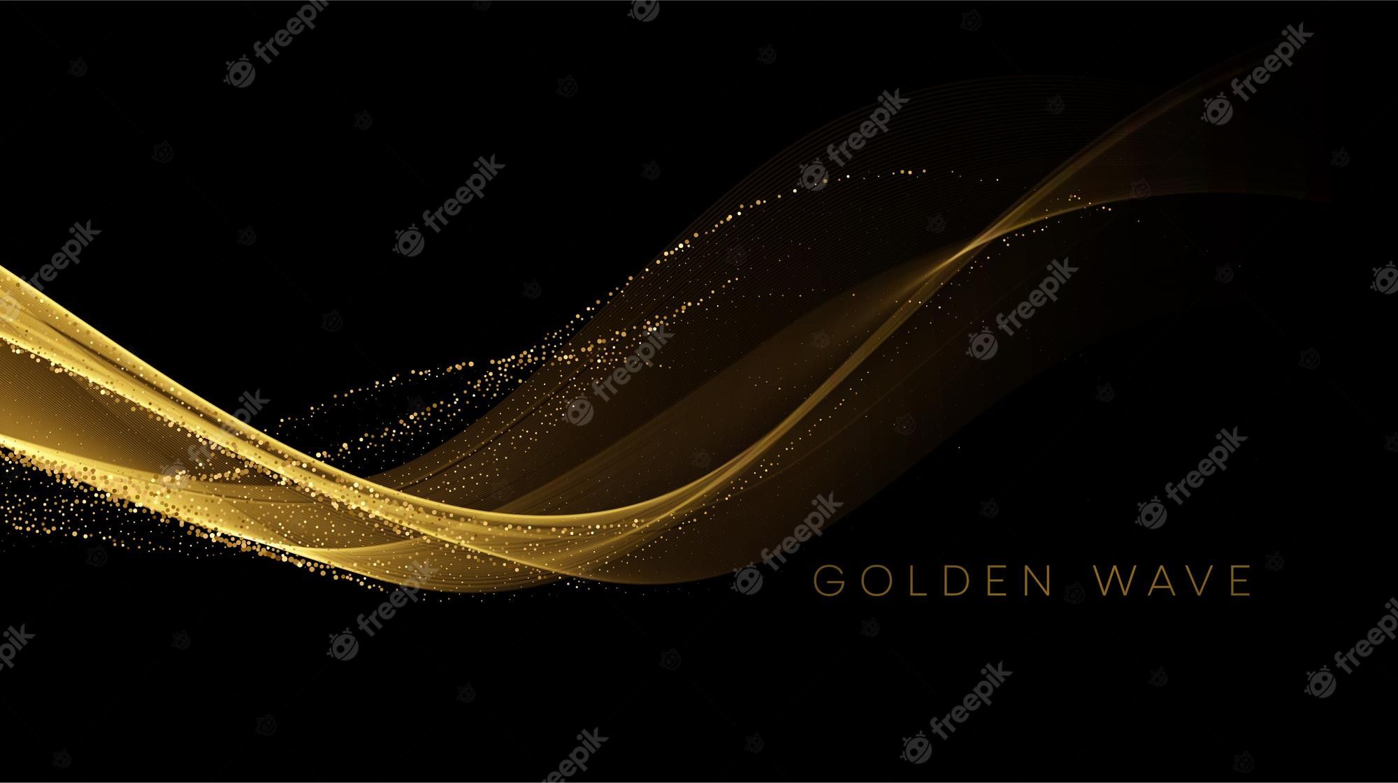 Golden Wave, Goldene Welle, Schwarzer Hintergrund, Glitzer, Elegant, Full HD Wallpaper
