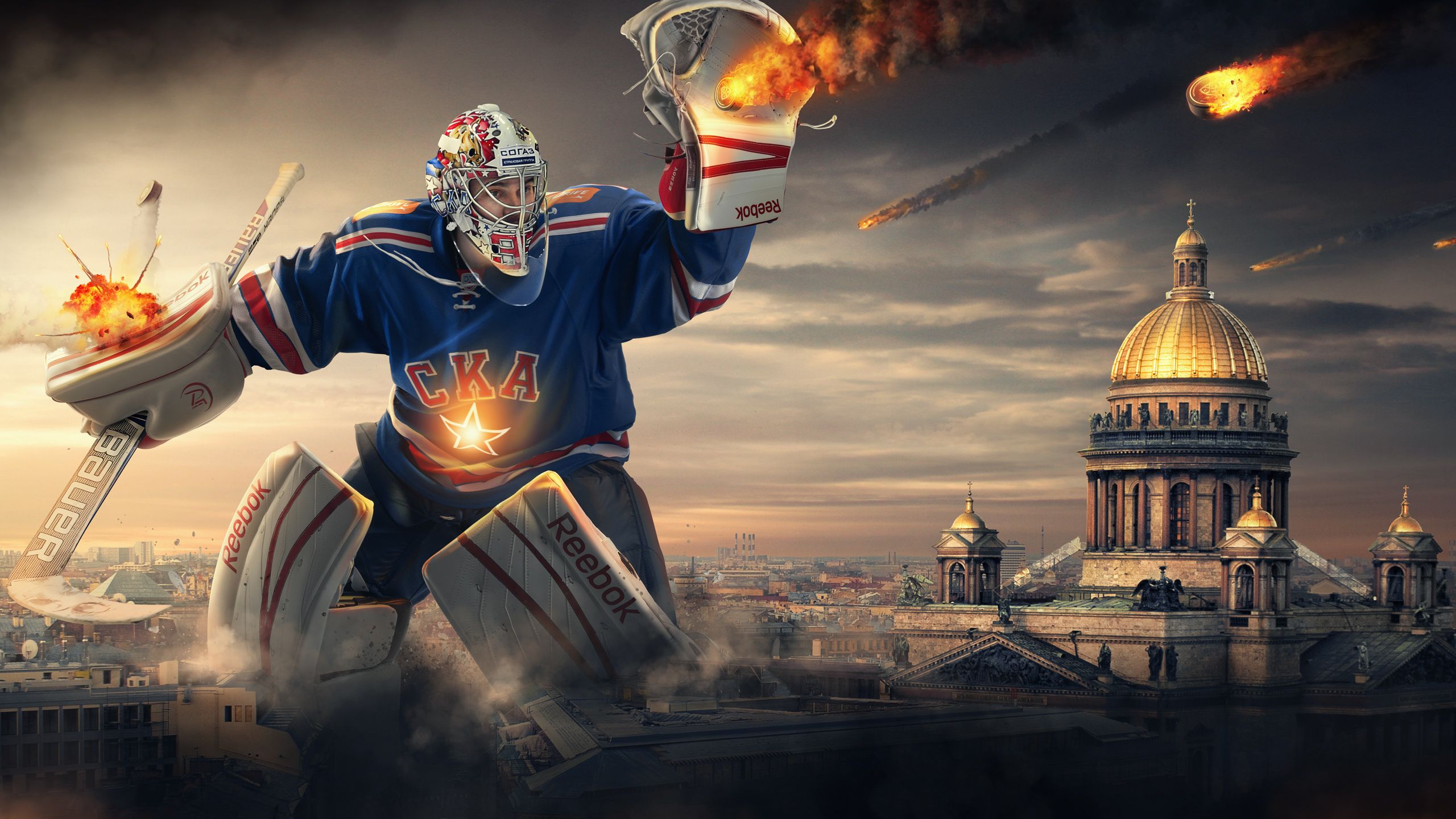 Torwart, Isaakskathedrale, Sankt Petersburg, Meteore, Fotomontage, 2K, Breitbild-Hintergrundbild