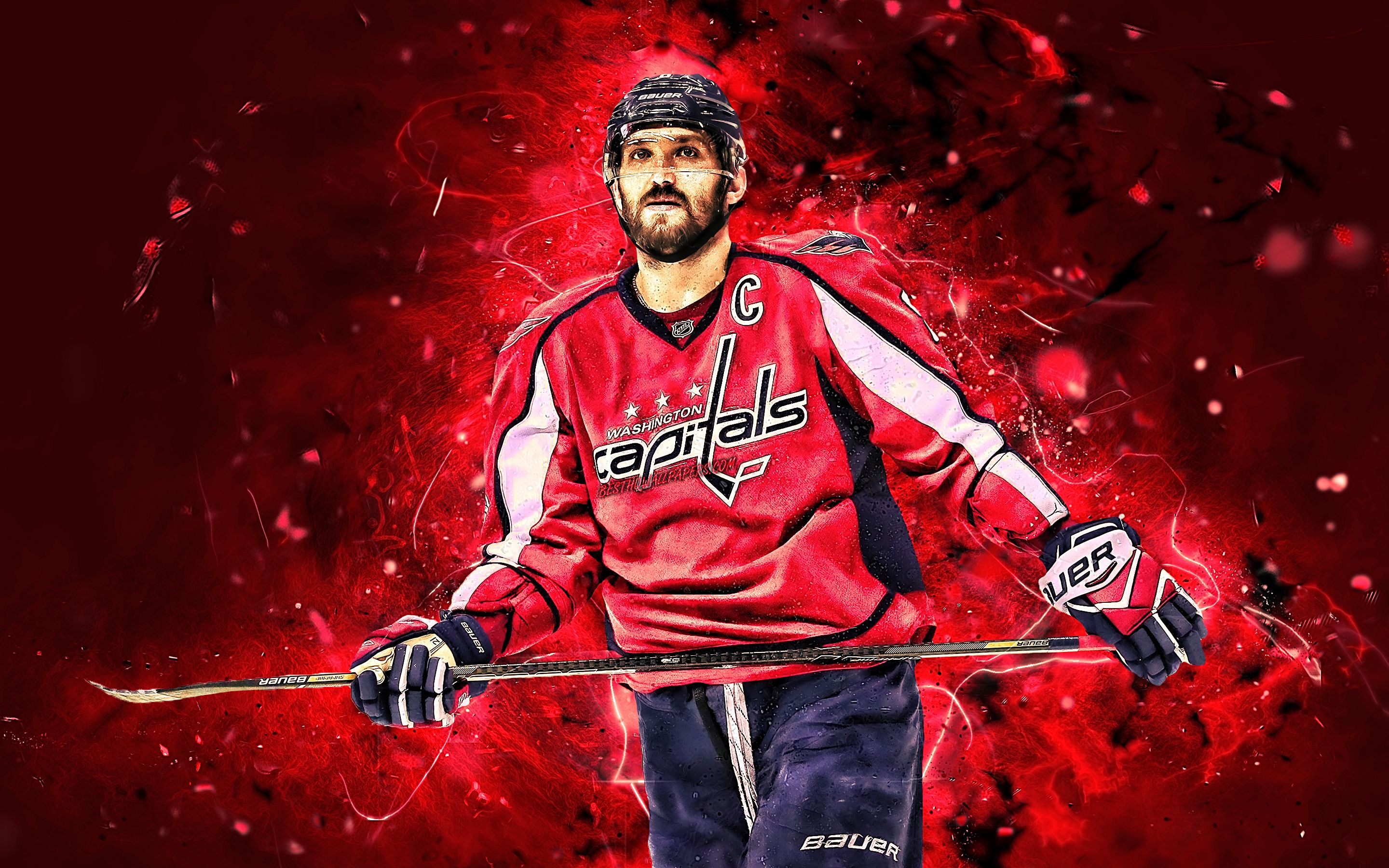 Alexander Owetschkin, Washington Capitals, NHL, Rote Partikel, Digitale Kunst, 2K-PC-Hintergrundbild